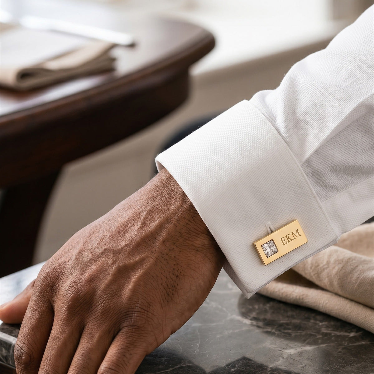 Personalized Monogram Stone Cufflinks | Custom Engraved Initials Groom Gift