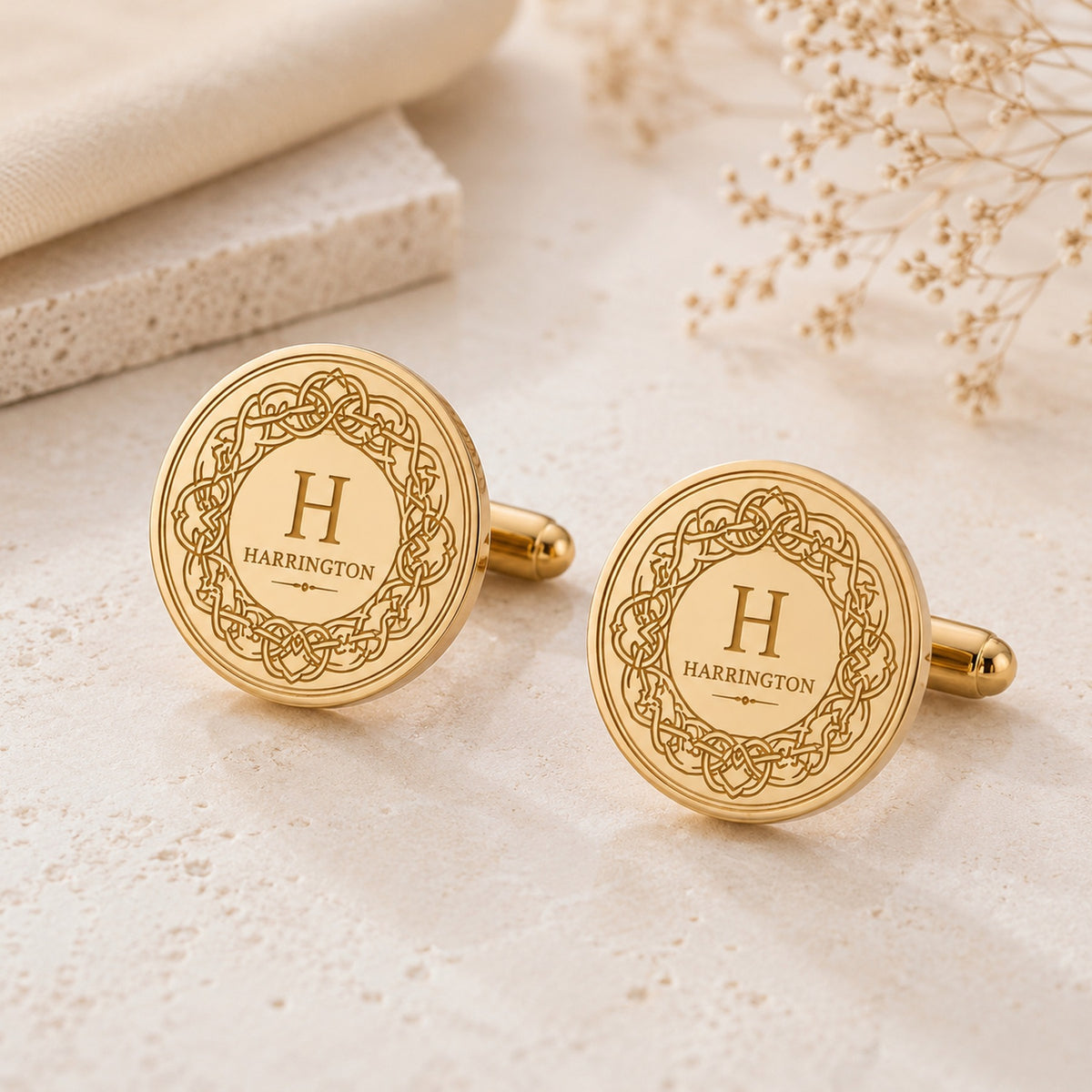 Personalized Celtic Knot Cufflinks | Engraved Monogram & Surname Groom Gift