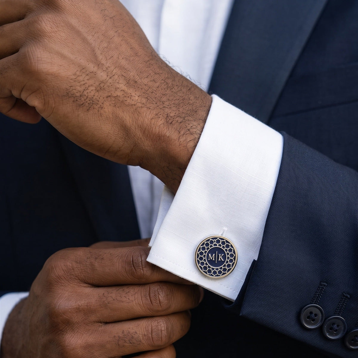 Navy Monogram Cufflinks | Personalized Two-Initial Groom & Groomsmen Gift