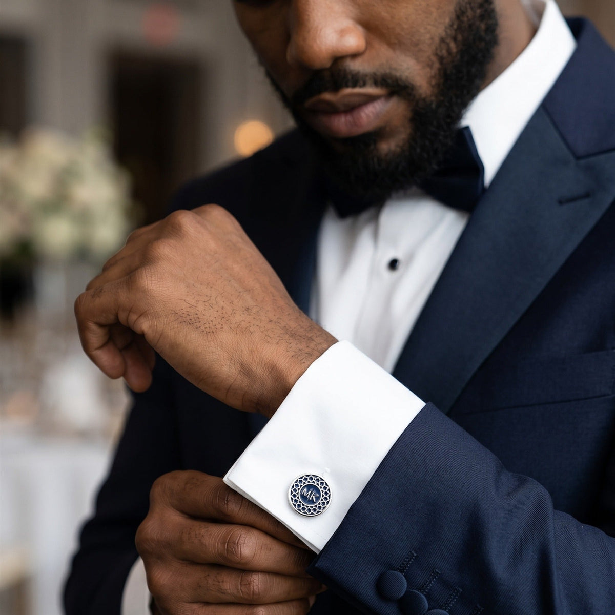 Navy Monogram Cufflinks | Personalized Two-Initial Groom & Groomsmen Gift