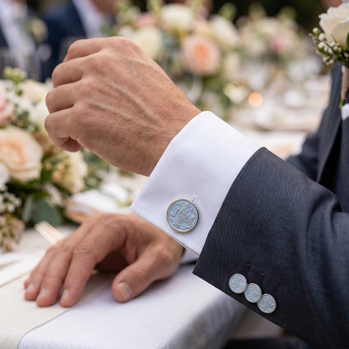 Blue Enamel Monogram Cufflinks | Personalized Two Initial Wedding Groom Gift