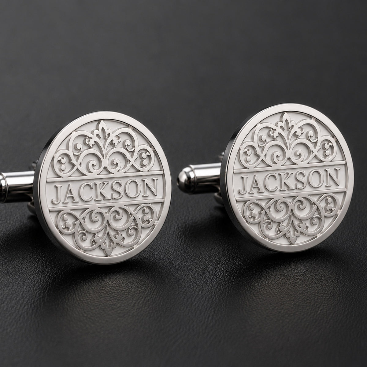 Personalized Surname Cufflinks | Custom Engraved Name Filigree Groom Gift