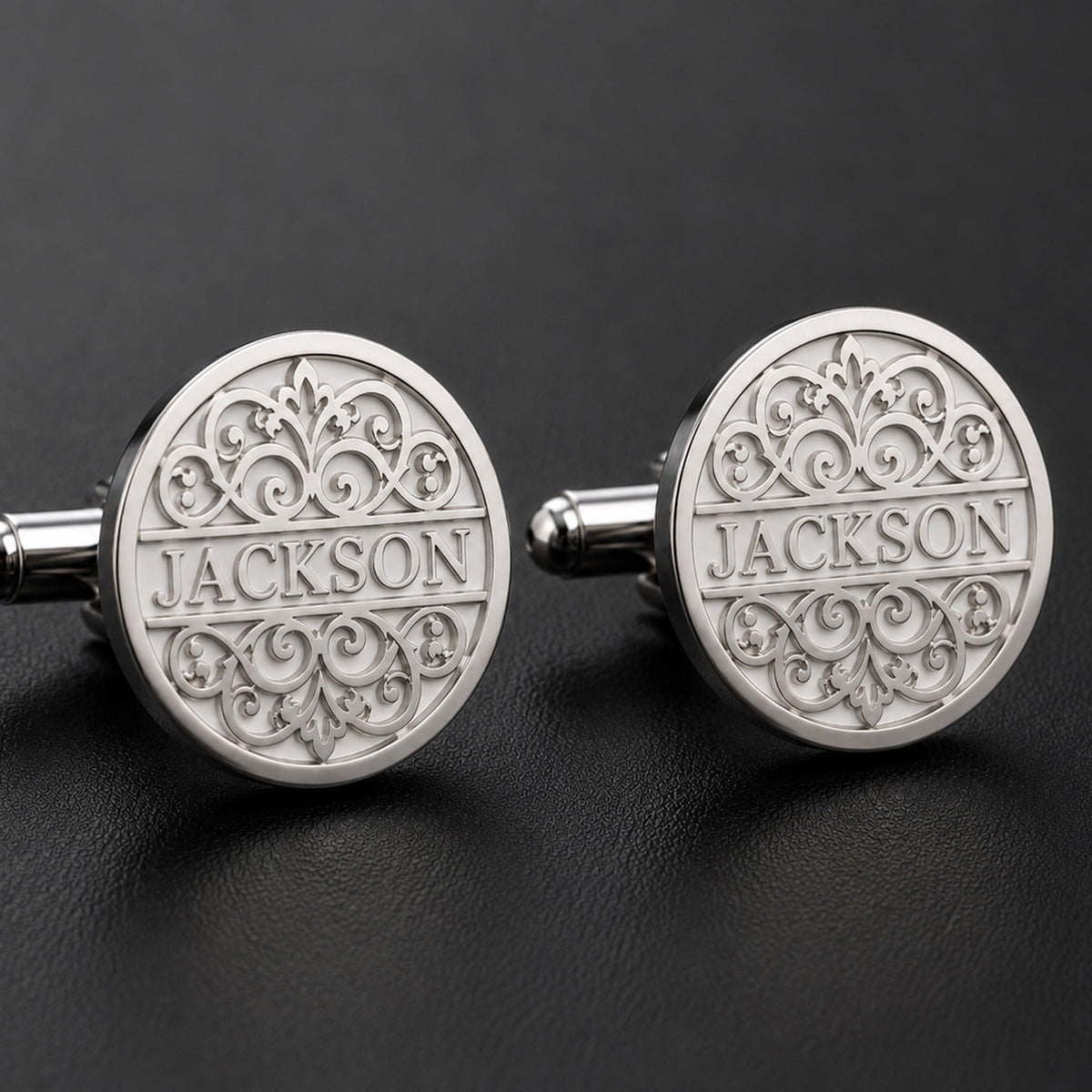 Personalized Surname Cufflinks | Custom Engraved Name Filigree Groom Gift