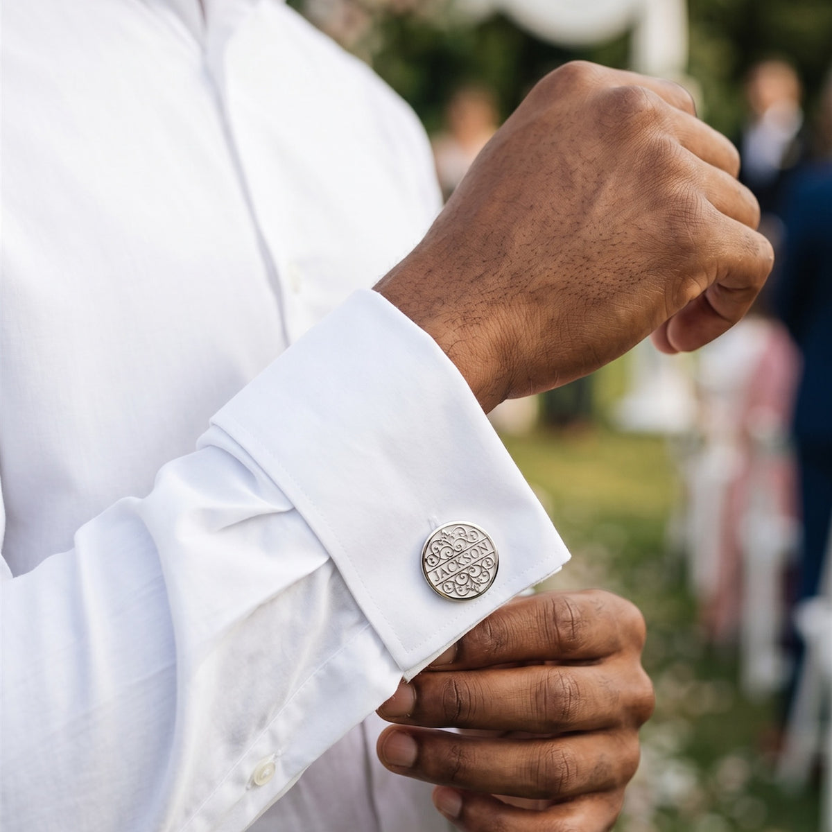 Personalized Surname Cufflinks | Custom Engraved Name Filigree Groom Gift
