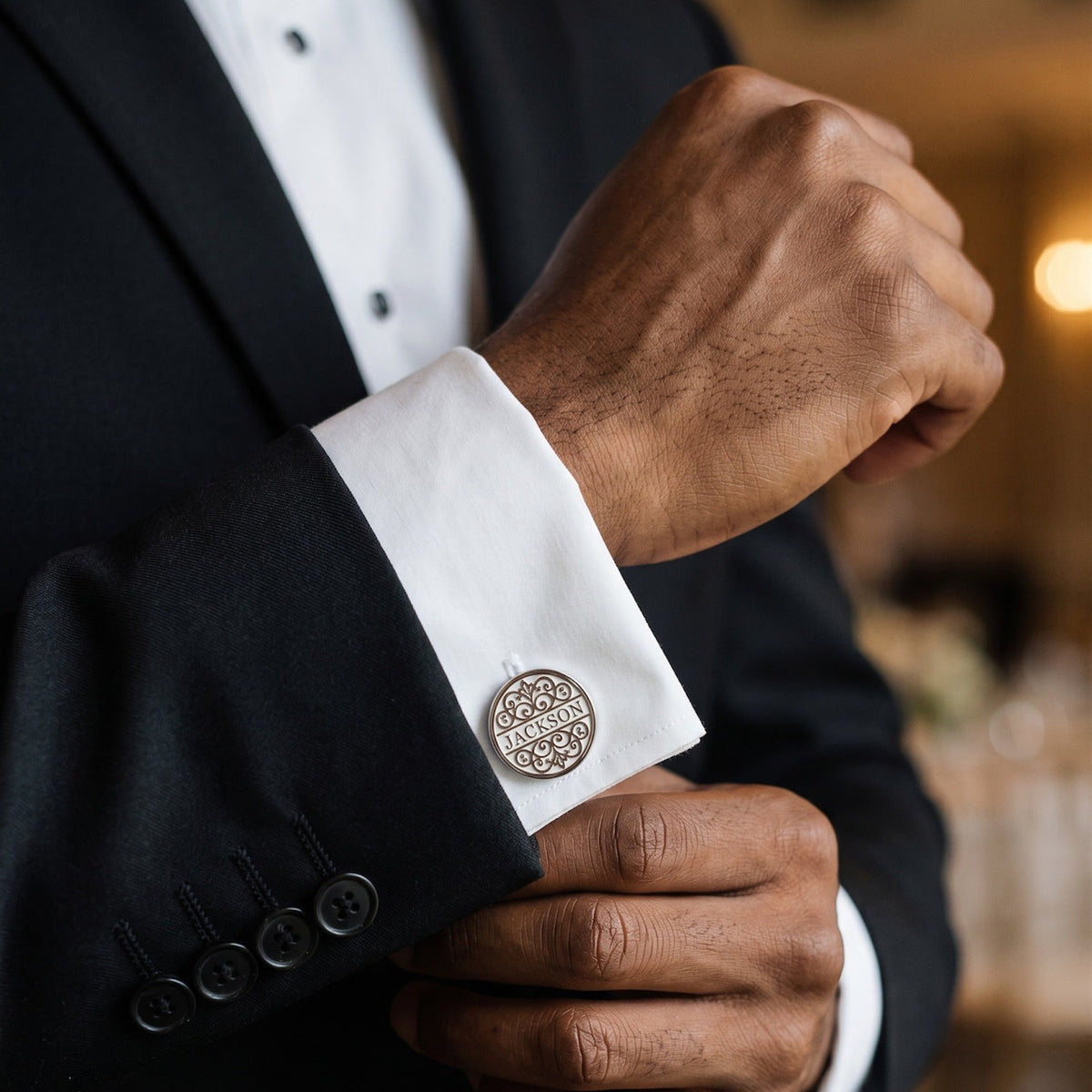 Personalized Surname Cufflinks | Custom Engraved Name Filigree Groom Gift