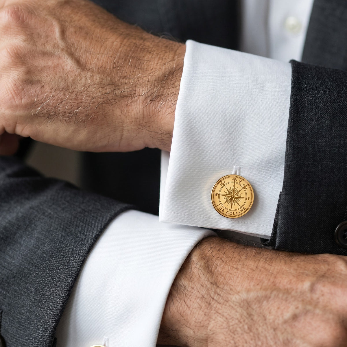 Personalized Compass Rose Cufflinks | Engraved Surname Nautical Groom Gift