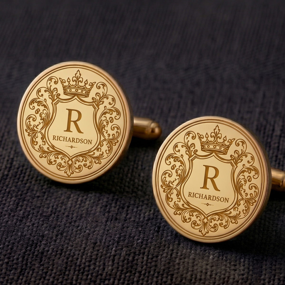 Personalized Crest Cufflinks | Custom Engraved Monogram & Surname Groom Gift
