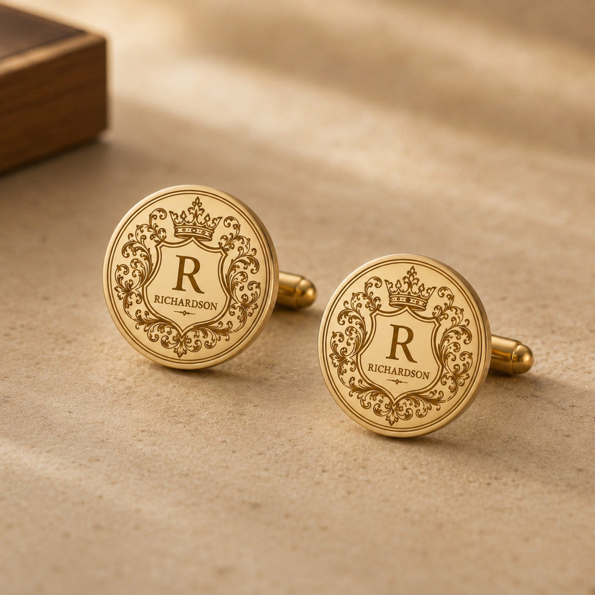 Personalized Crest Cufflinks | Custom Engraved Monogram & Surname Groom Gift