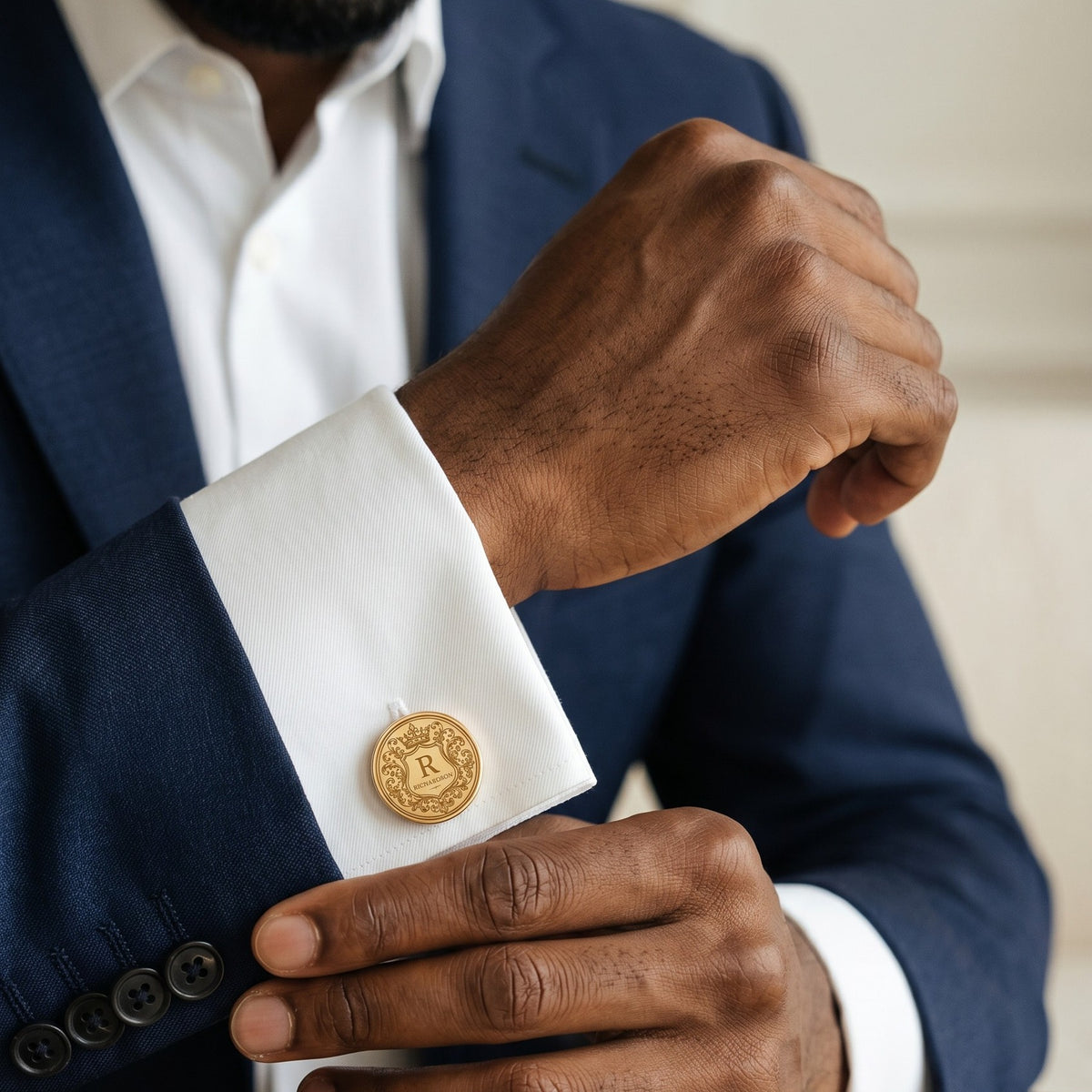 Personalized Crest Cufflinks | Custom Engraved Monogram & Surname Groom Gift
