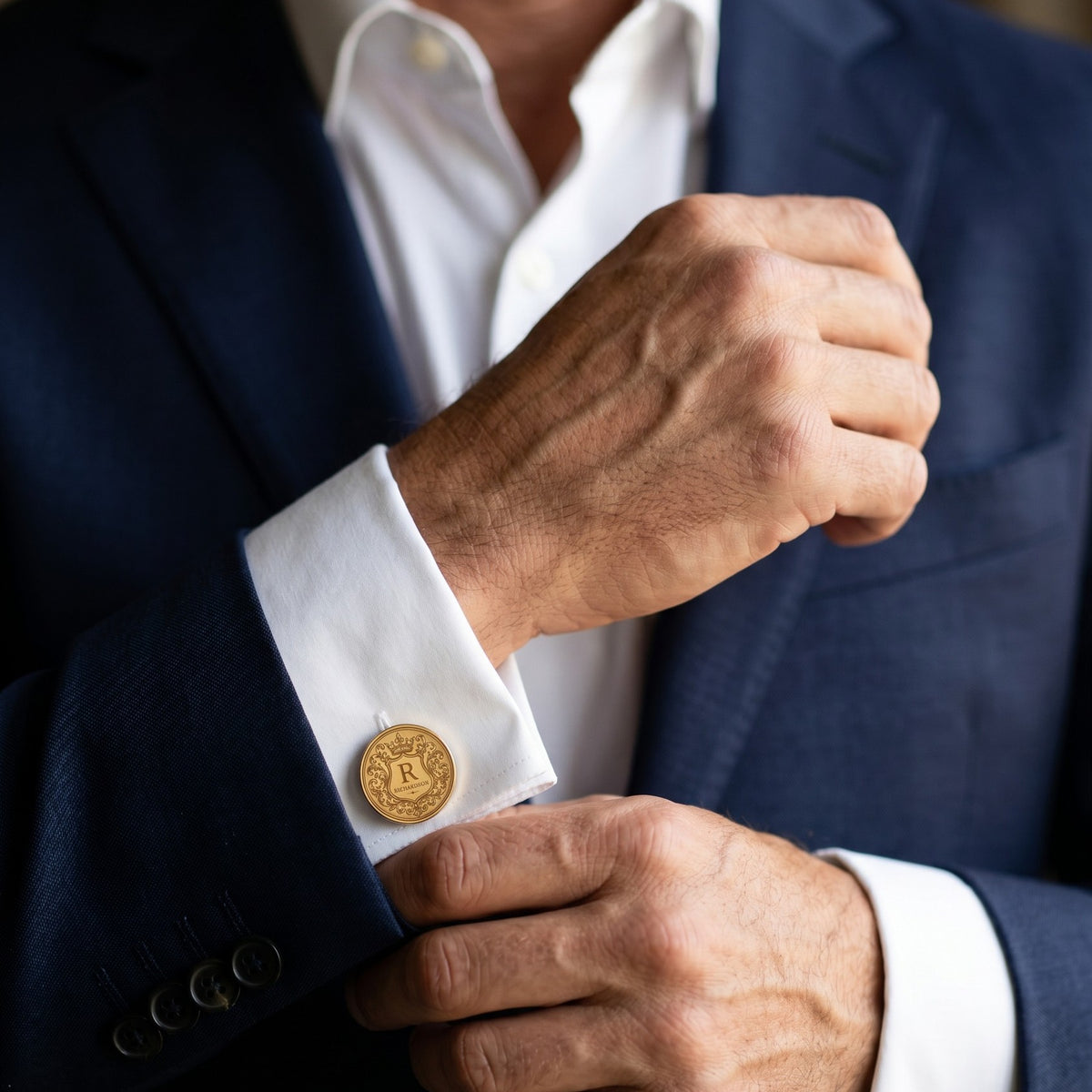 Personalized Crest Cufflinks | Custom Engraved Monogram & Surname Groom Gift