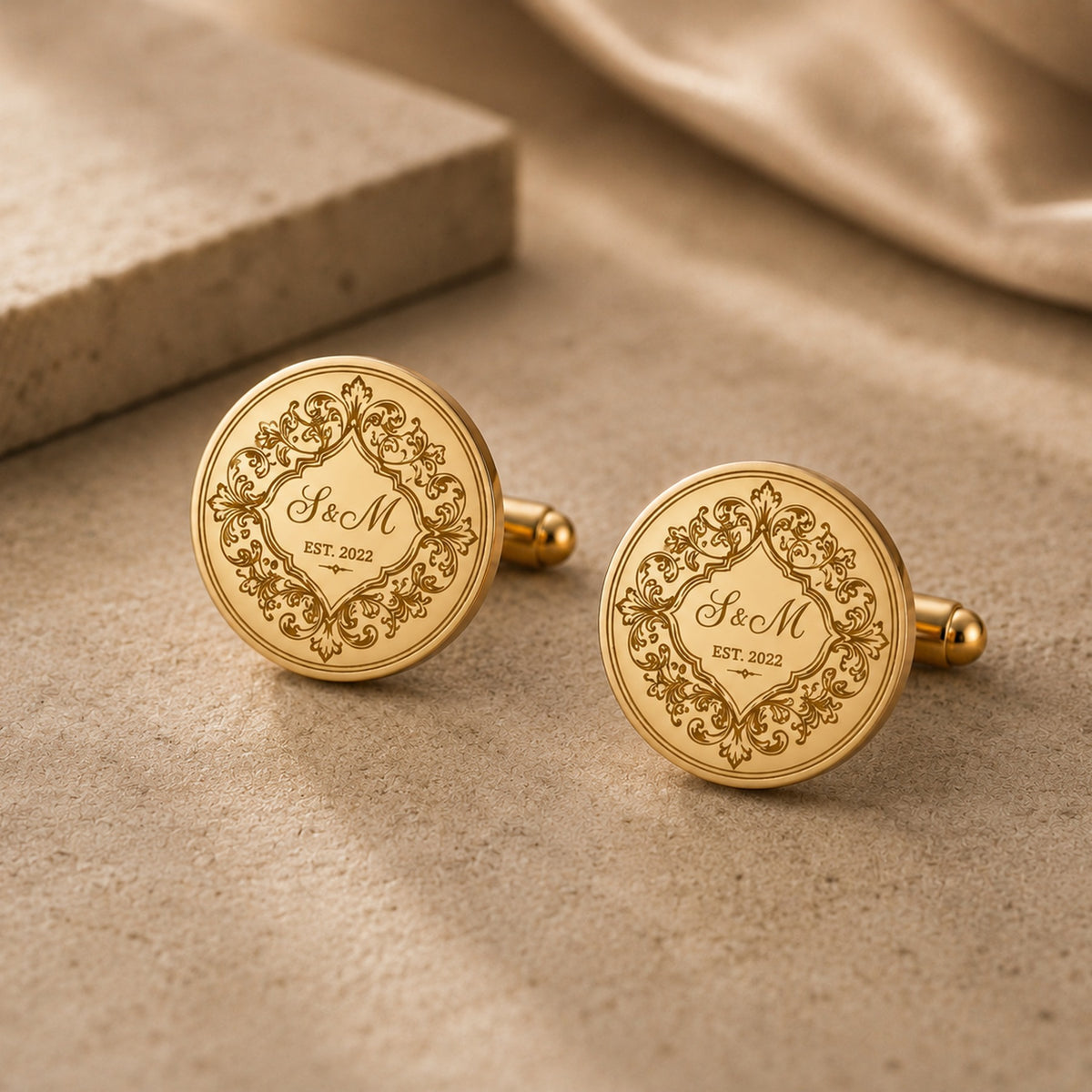 Personalized Monogram Cufflinks | Engraved Couple Initials & Date Wedding Gift