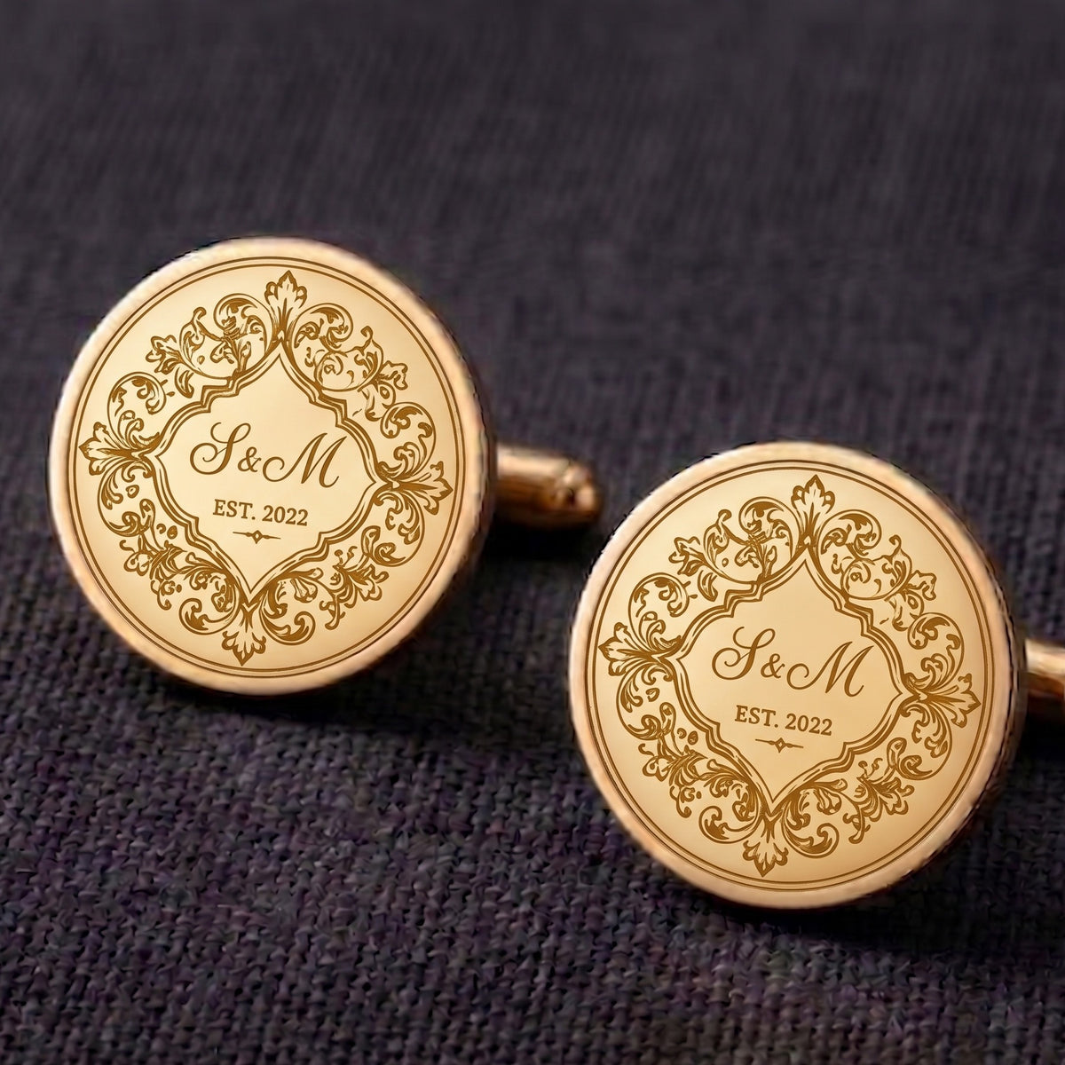 Personalized Monogram Cufflinks | Engraved Couple Initials & Date Wedding Gift