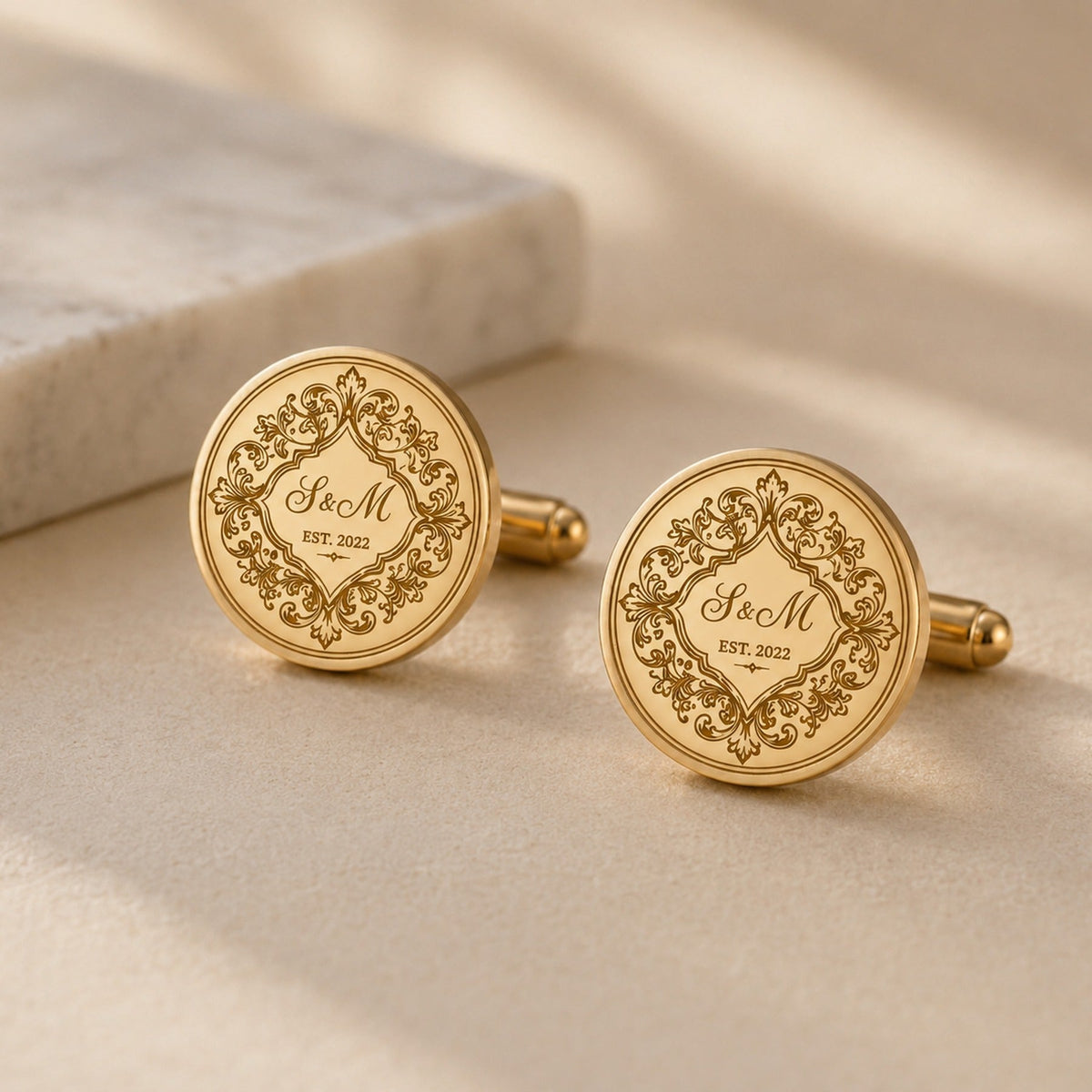Personalized Monogram Cufflinks | Engraved Couple Initials & Date Wedding Gift