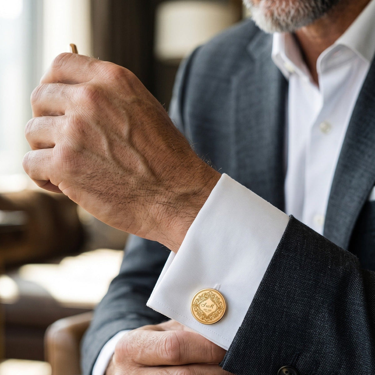 Personalized Monogram Cufflinks | Engraved Couple Initials & Date Wedding Gift