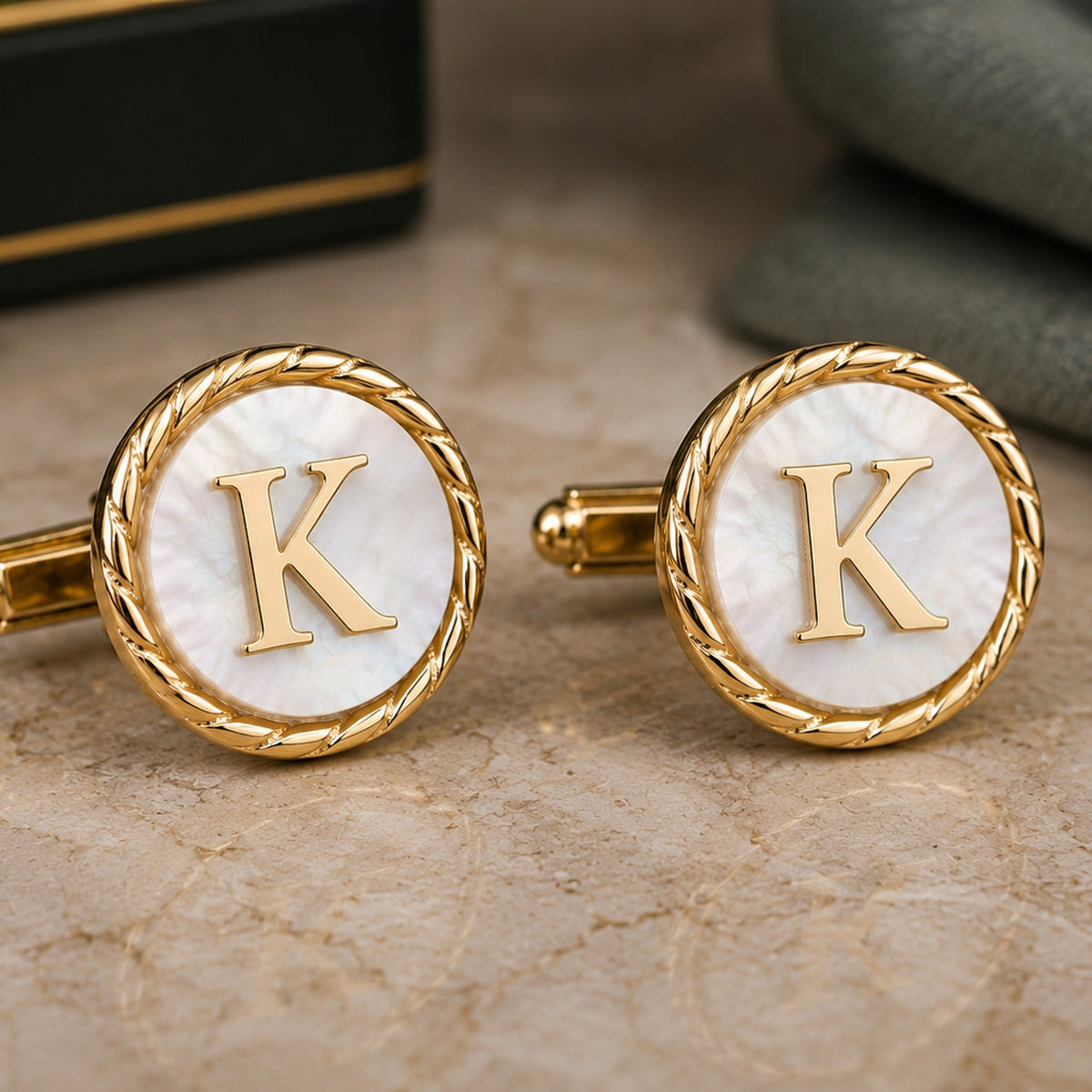 Personalized Initial Cufflinks | Custom Monogram Pearl White Groom Gift
