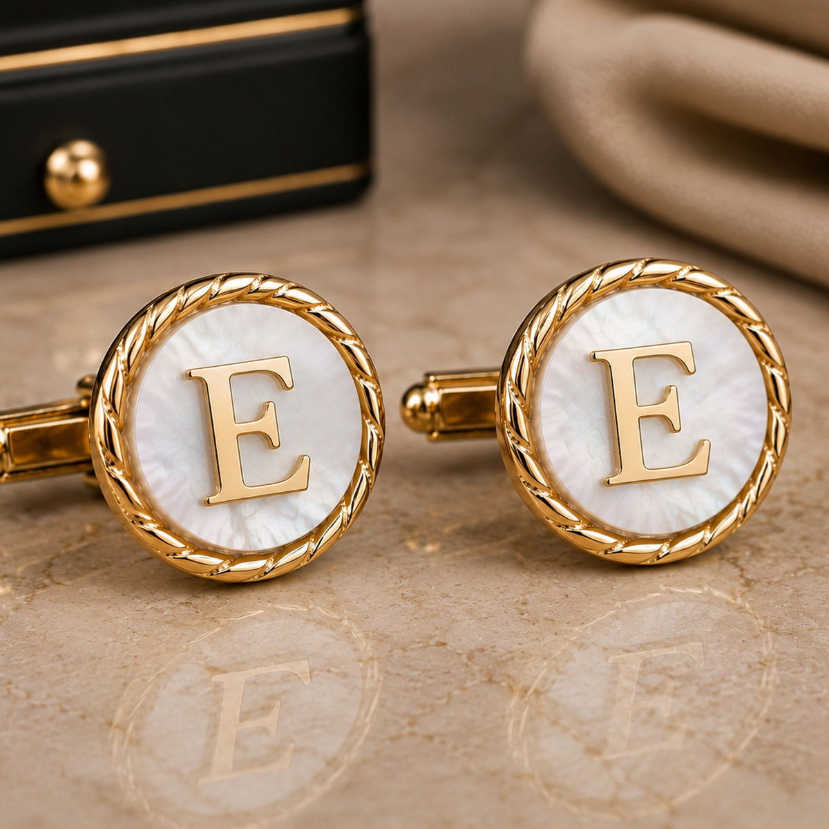 Personalized Initial Cufflinks | Custom Monogram Pearl White Groom Gift