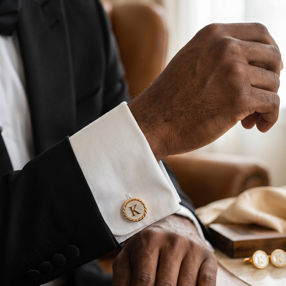 Personalized Initial Cufflinks | Custom Monogram Pearl White Groom Gift
