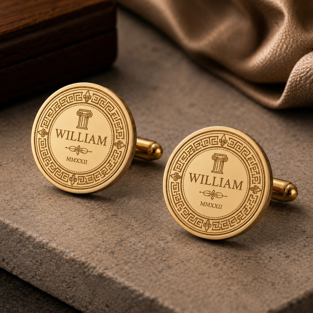 Personalized Name Cufflinks | Engraved Roman Numeral Date Groom Gift