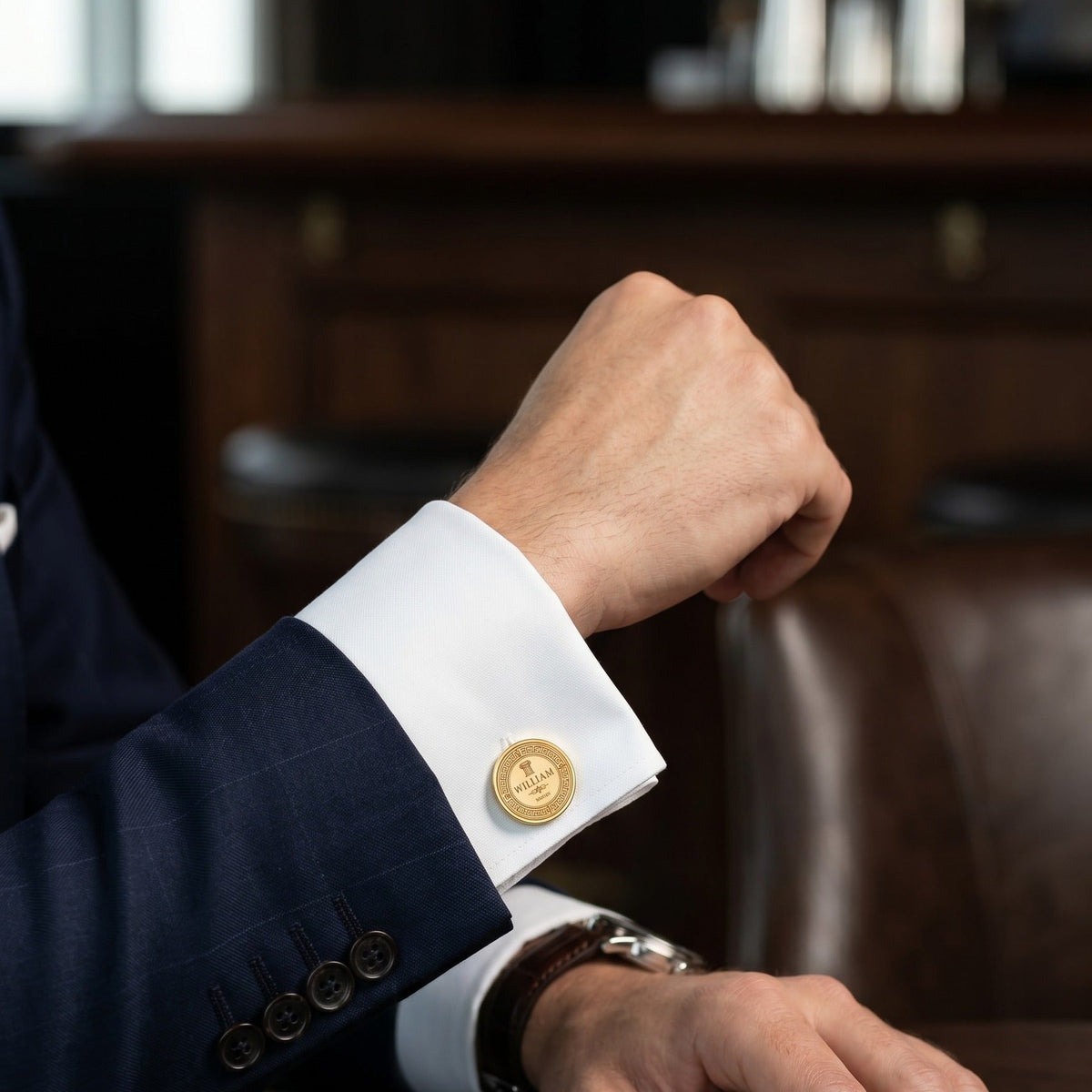 Personalized Name Cufflinks | Engraved Roman Numeral Date Groom Gift