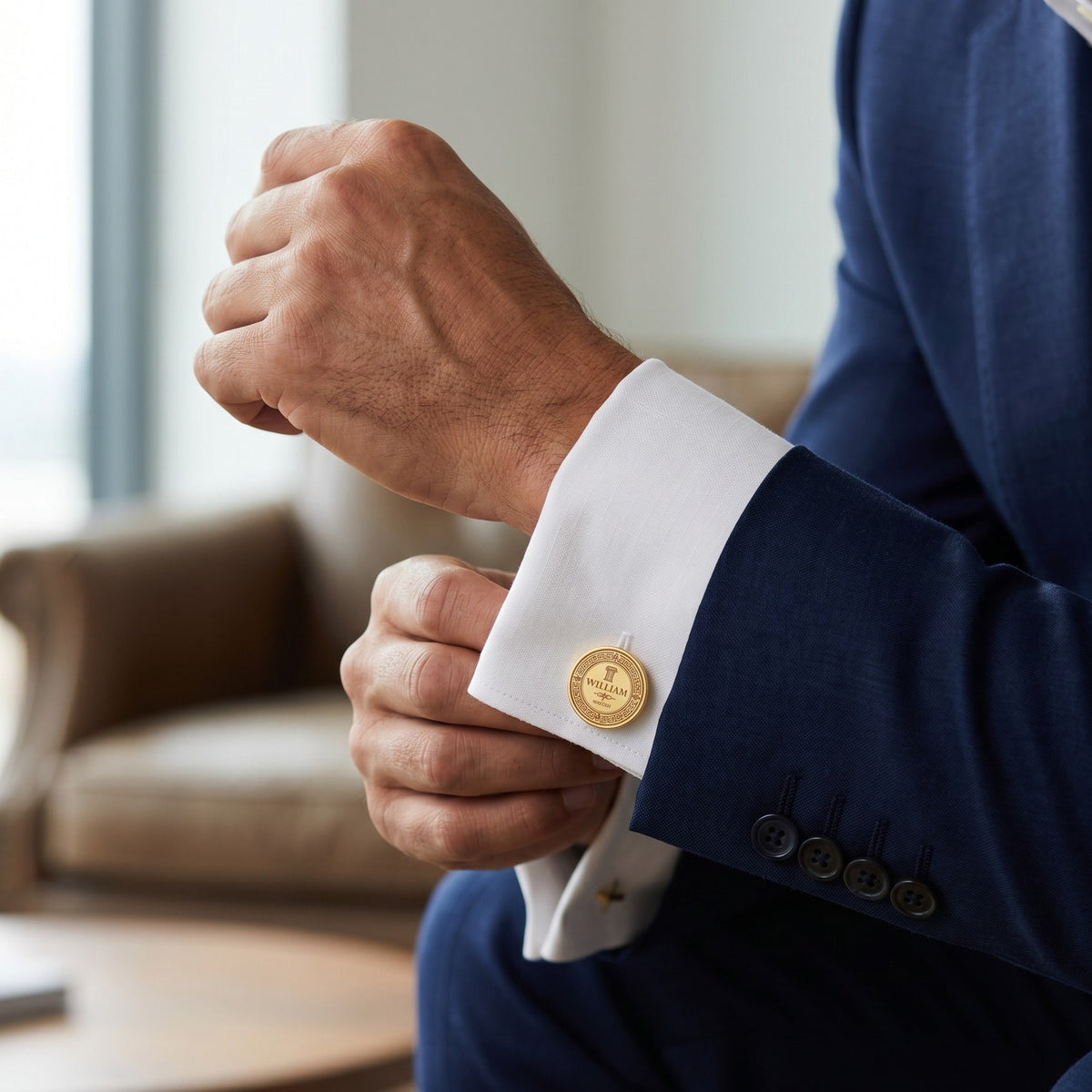Personalized Name Cufflinks | Engraved Roman Numeral Date Groom Gift