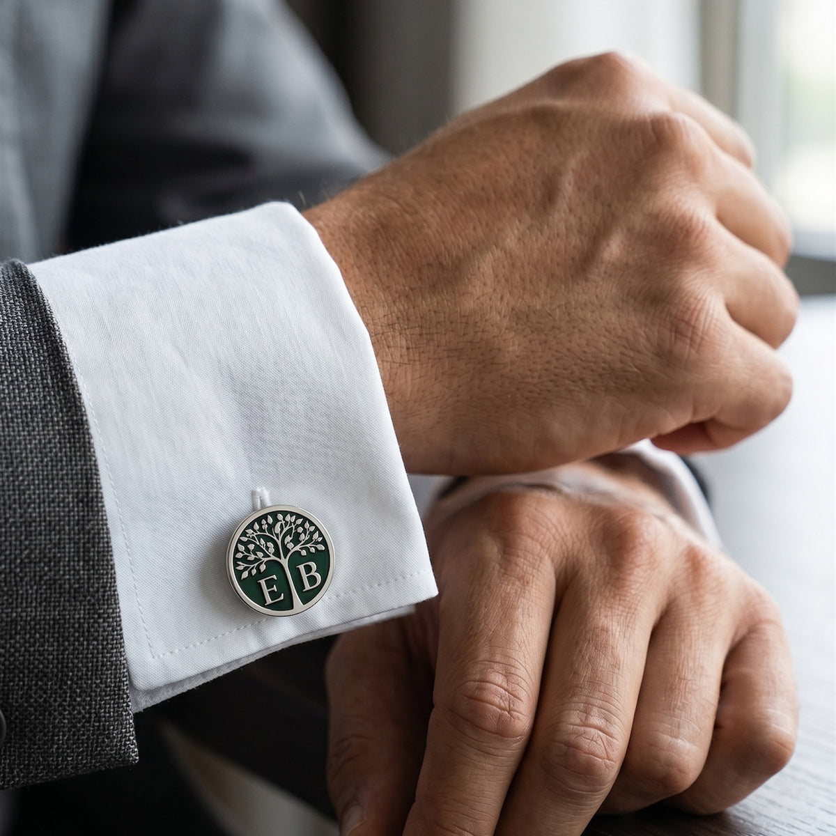 Personalized Tree of Life Cufflinks | Custom Green Monogram Initial Gift