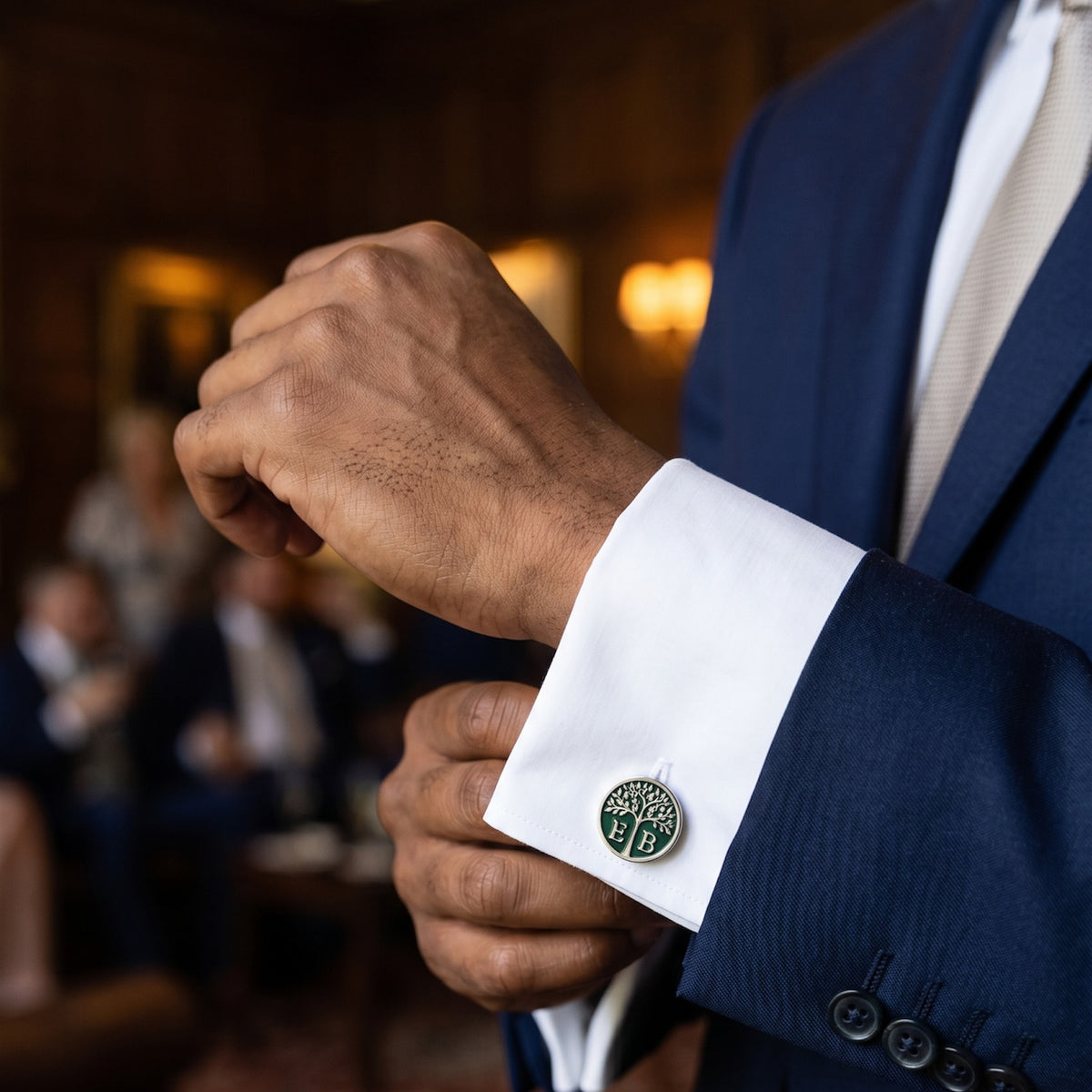 Personalized Tree of Life Cufflinks | Custom Green Monogram Initial Gift