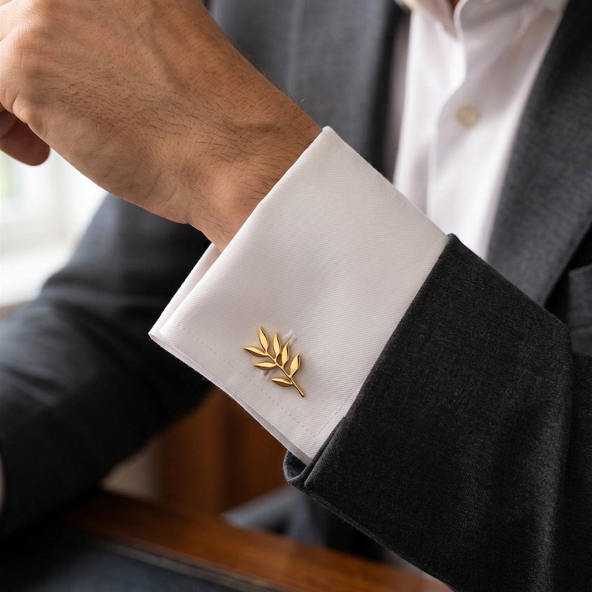 Olive Branch Cufflinks | Personalized Engraved Wedding Gift for Groom