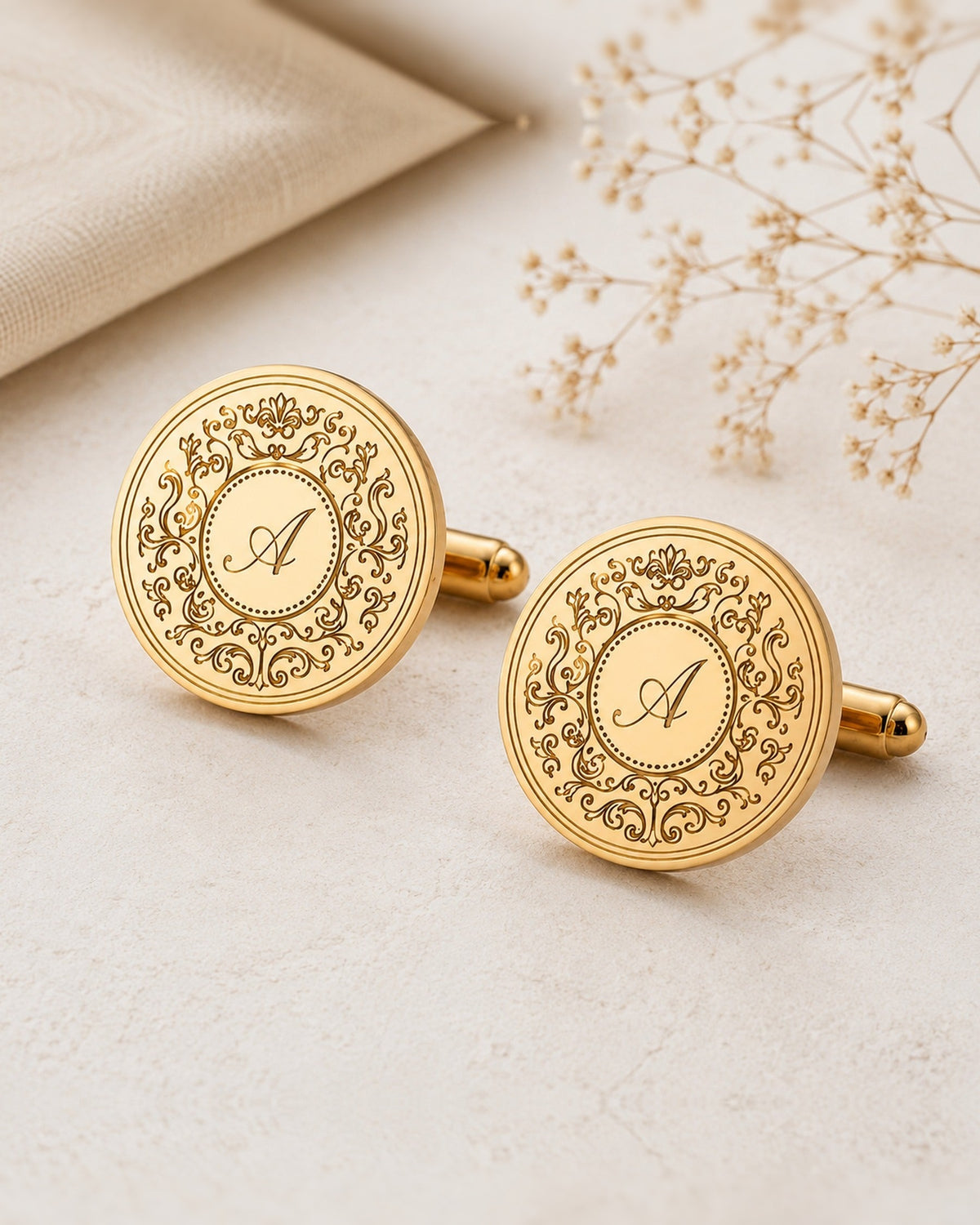 Personalized Initial Cufflinks | Ornate Engraved Monogram Cufflinks for Men