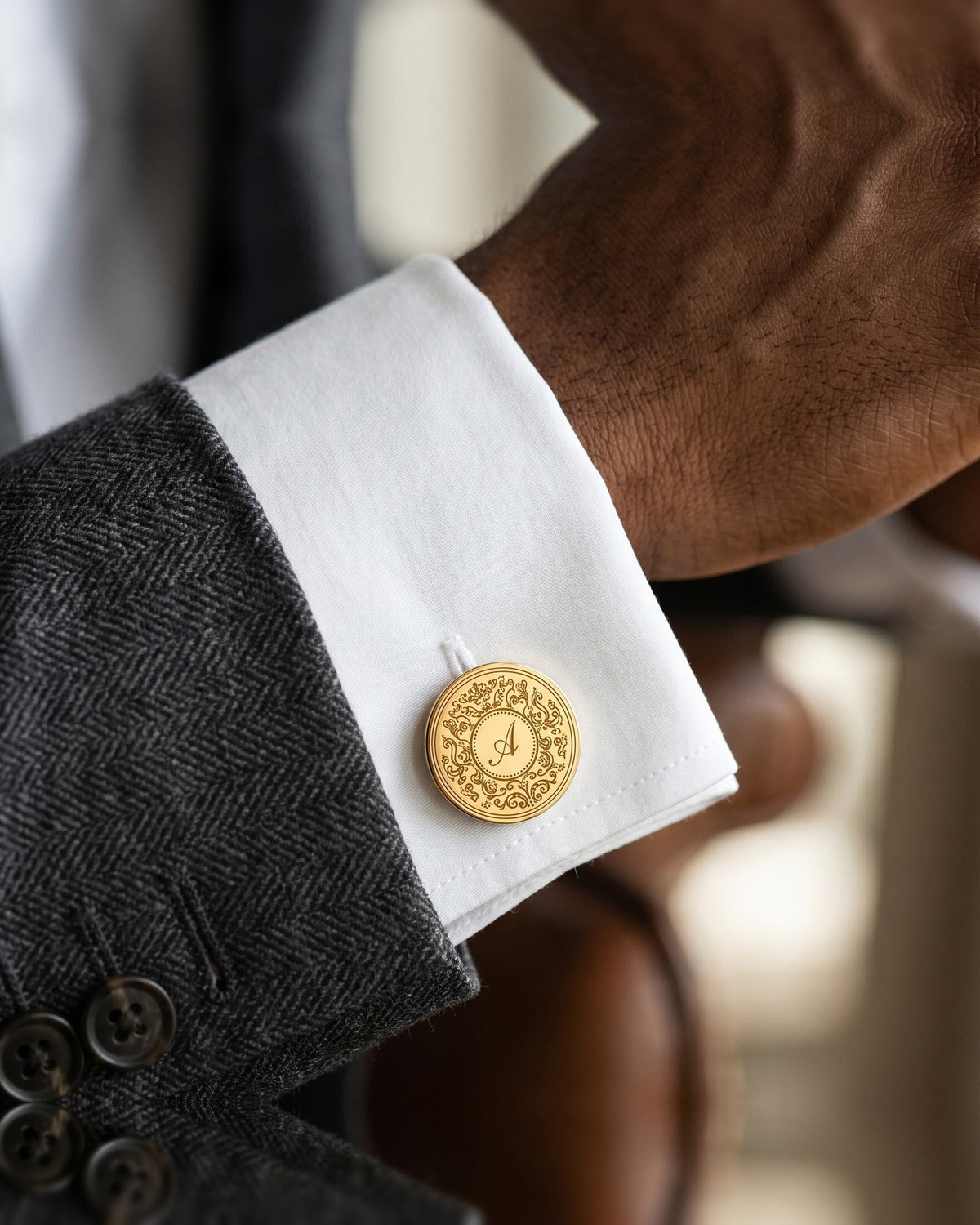 Personalized Initial Cufflinks | Ornate Engraved Monogram Cufflinks for Men