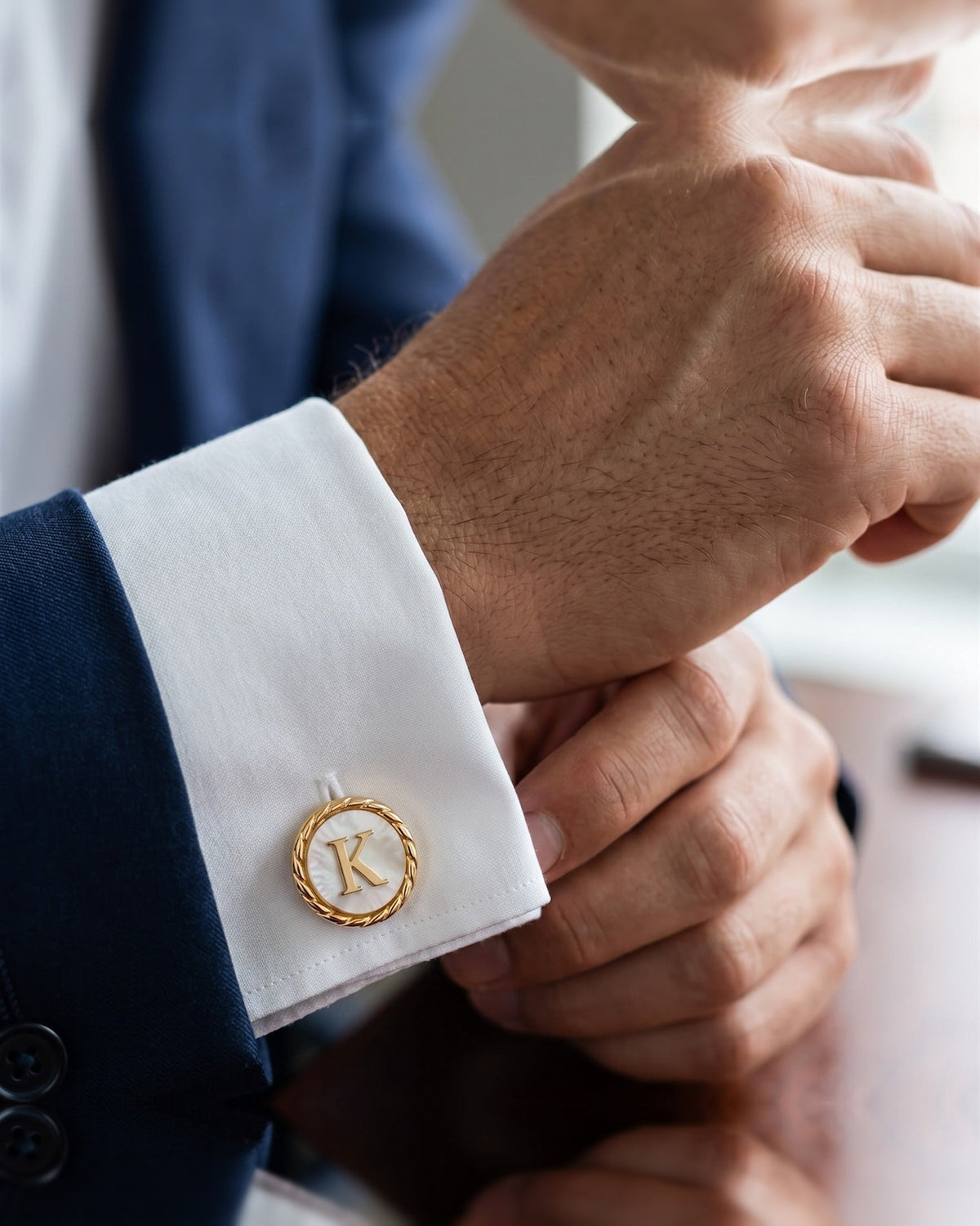 Personalized Initial Cufflinks | Custom Monogram Pearl White Groom Gift