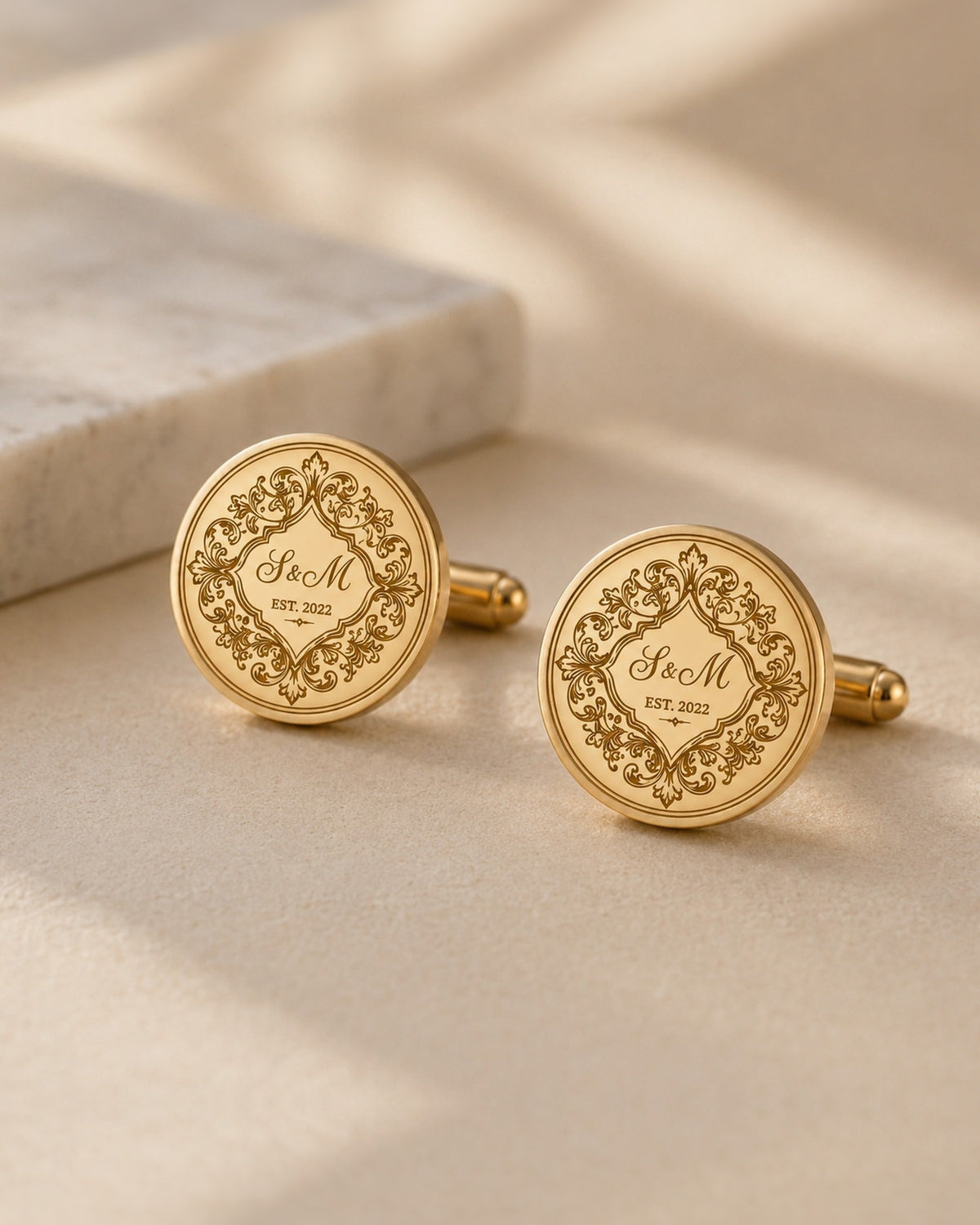 Personalized Monogram Cufflinks | Engraved Couple Initials & Date Wedding Gift