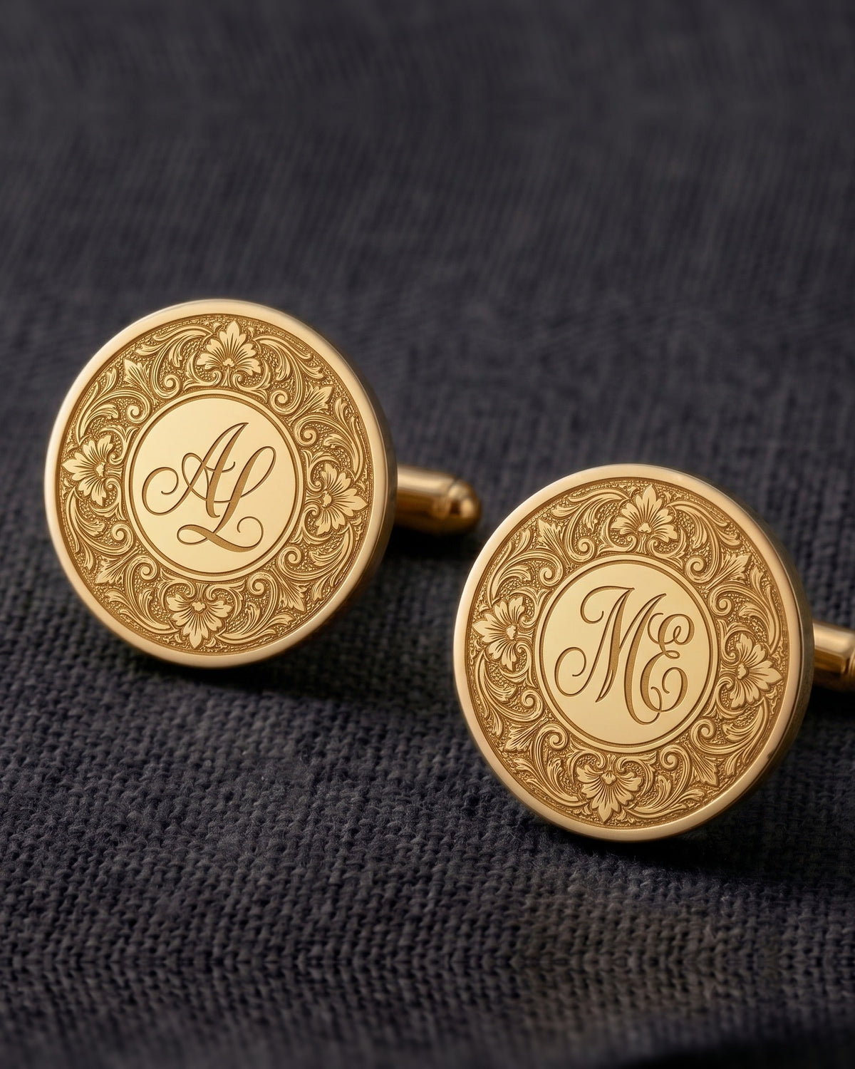 Personalized Monogram Cufflinks | Engraved Floral Initial Cufflinks for Men