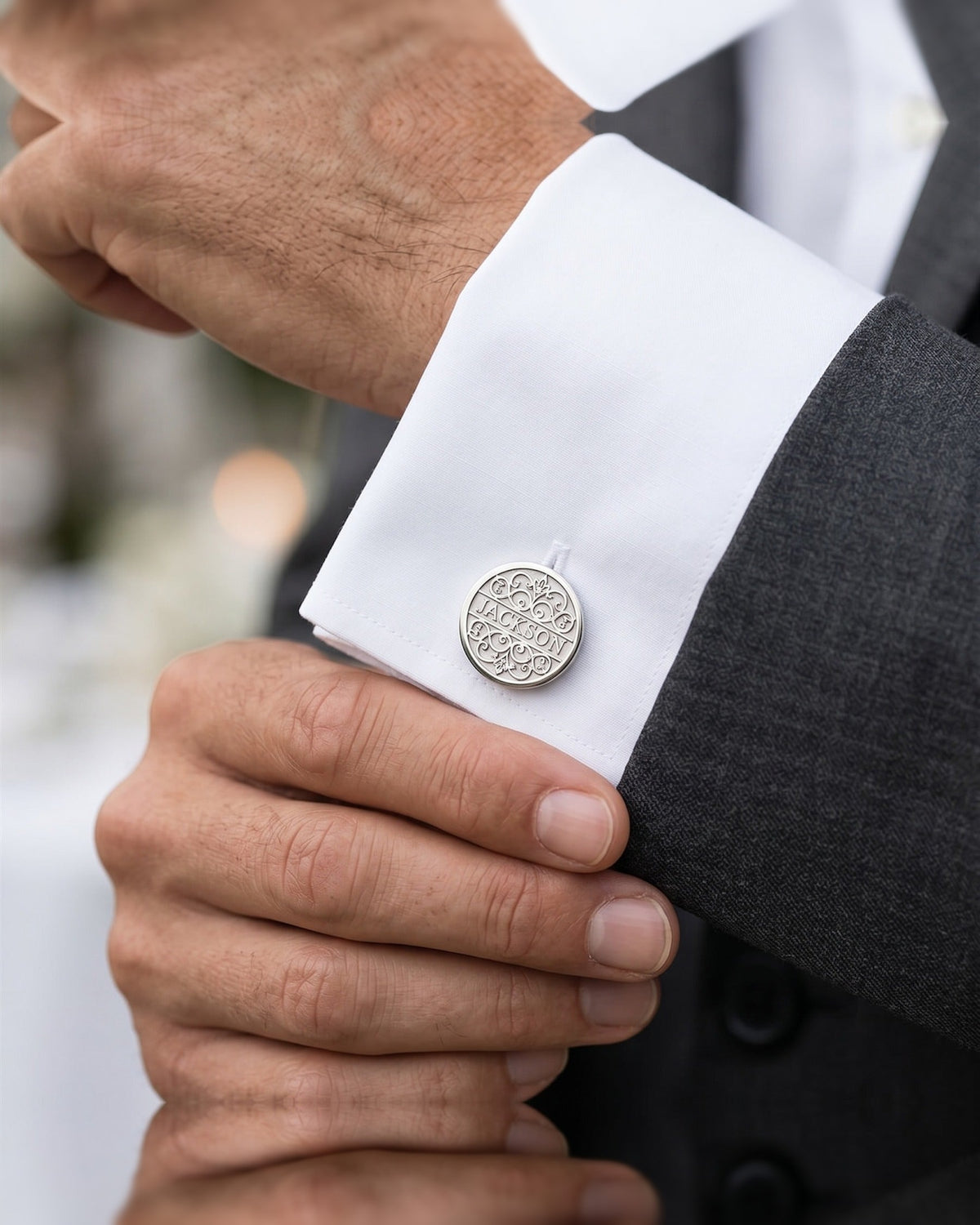 Personalized Surname Cufflinks | Custom Engraved Name Filigree Groom Gift