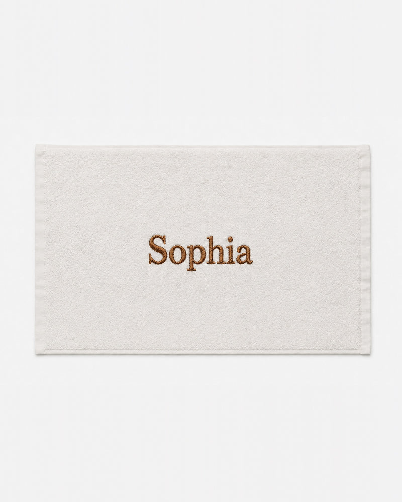 Sophia Embroidered Bamboo Hand Towel | Personalized Name Towel, Brown Serif on Ivory