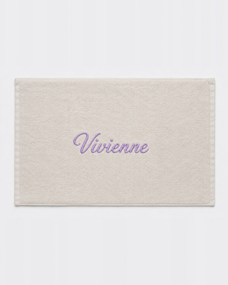 Vivienne Embroidered Bamboo Hand Towel | Personalized Name Towel, Lavender Script on Ivory