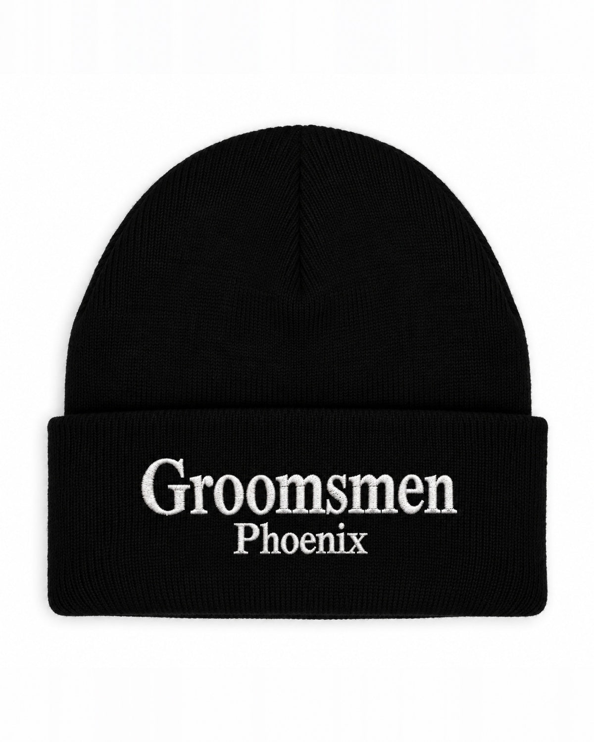 Black beanie with custom embroidery on the cuff