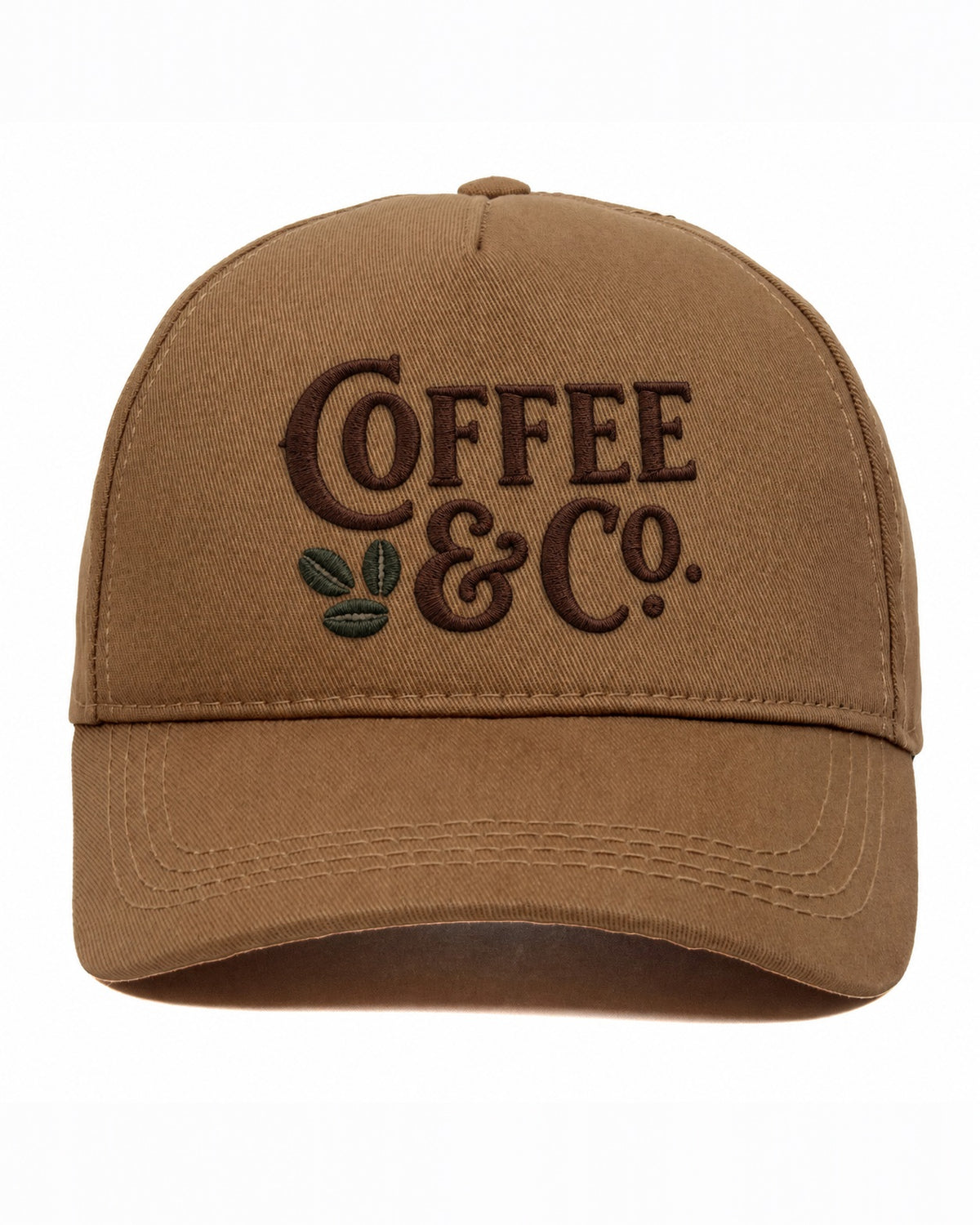 Coffee Shop Hat — front view of the embroidered cap