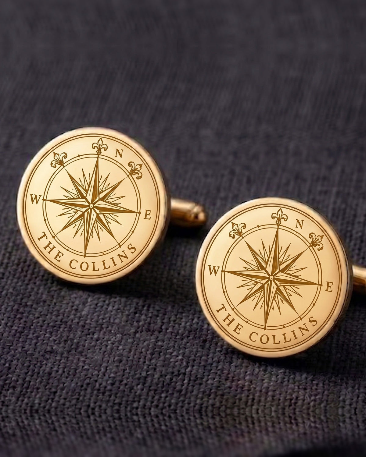 Personalized Compass Rose Cufflinks | Engraved Surname Nautical Groom Gift