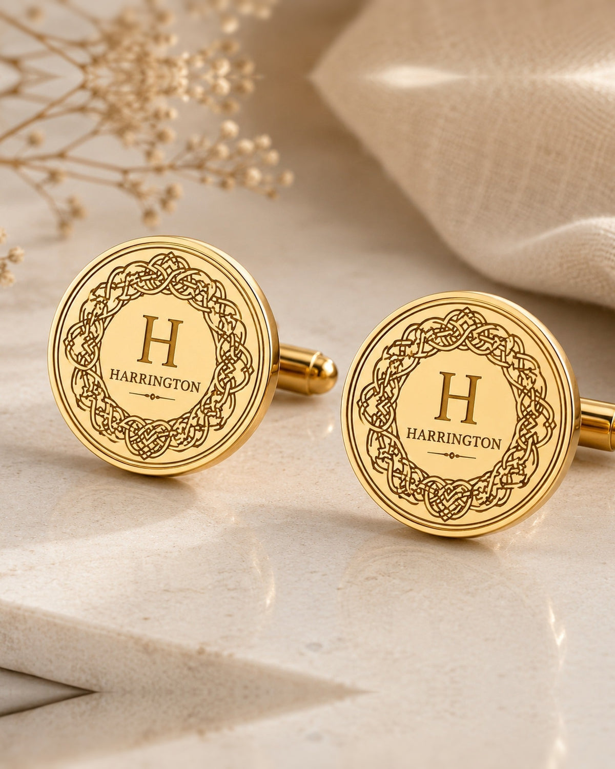 Personalized Celtic Knot Cufflinks | Engraved Monogram & Surname Groom Gift