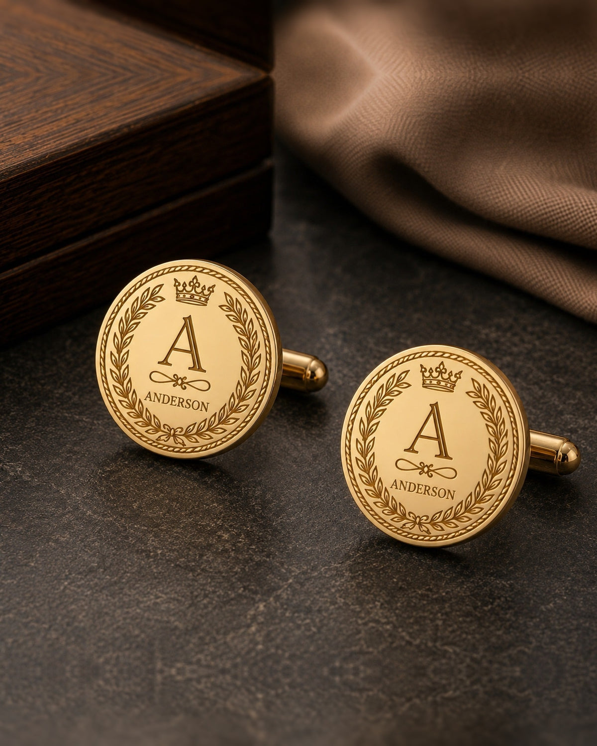 Personalized Monogram Crown Cufflinks | Custom Engraved Initial & Name Gift