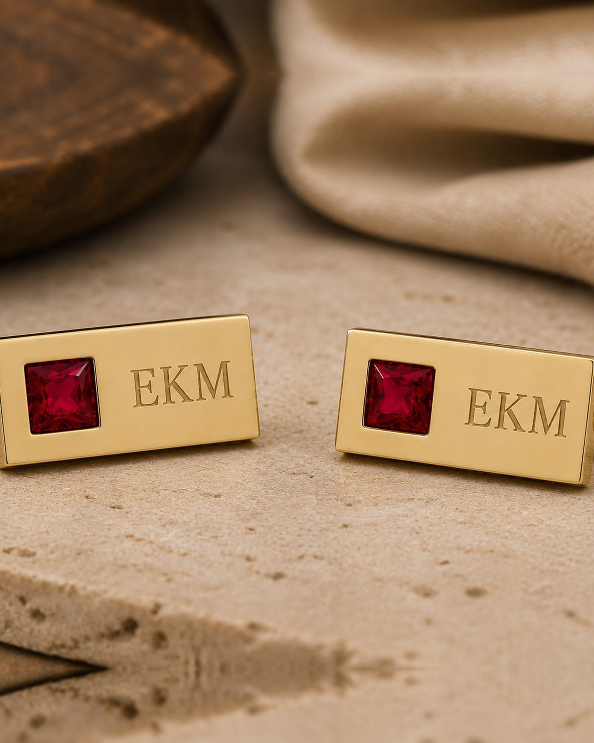 Personalized Monogram Stone Cufflinks | Custom Engraved Initials Groom Gift
