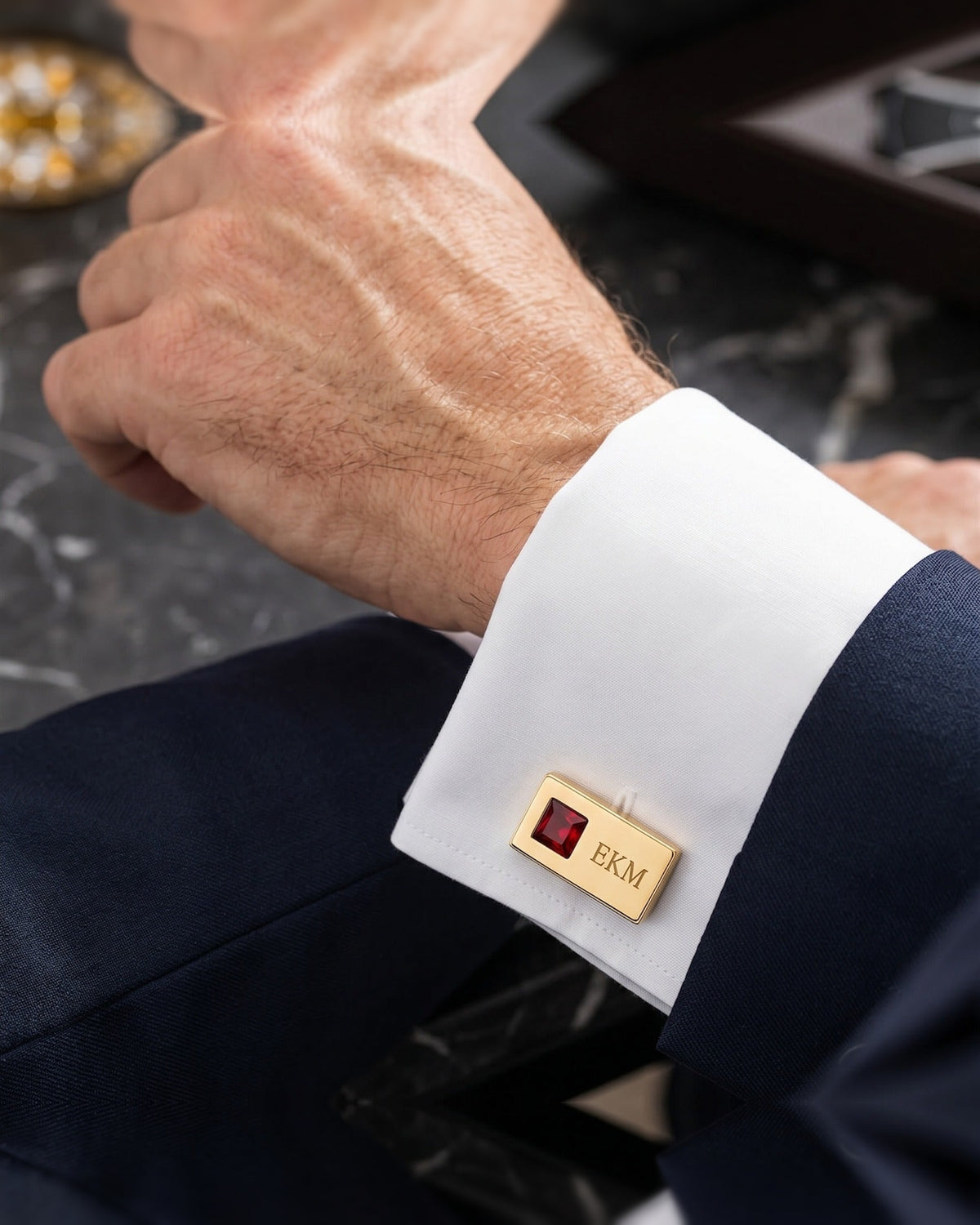 Personalized Monogram Stone Cufflinks | Custom Engraved Initials Groom Gift
