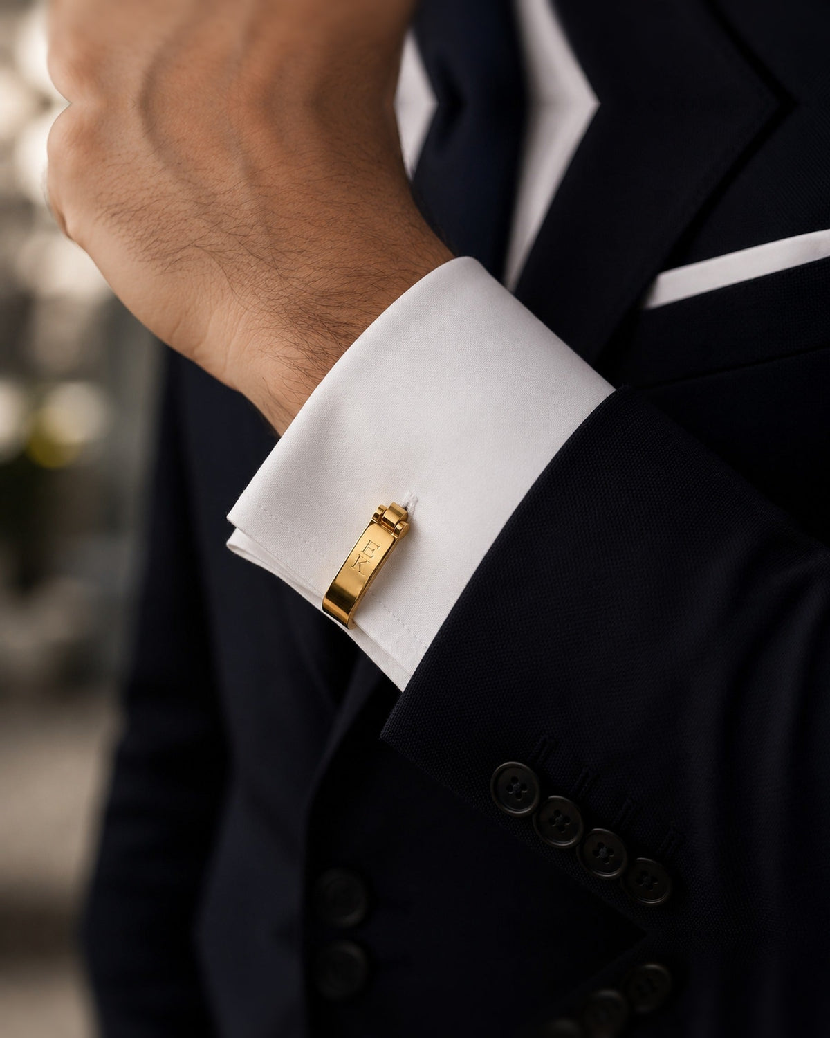 Personalized Name Bar Cufflinks | Custom Engraved Initial Wrap Cufflinks
