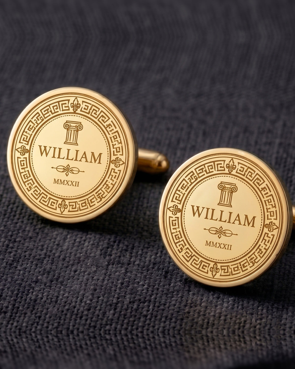 Personalized Name Cufflinks | Engraved Roman Numeral Date Groom Gift