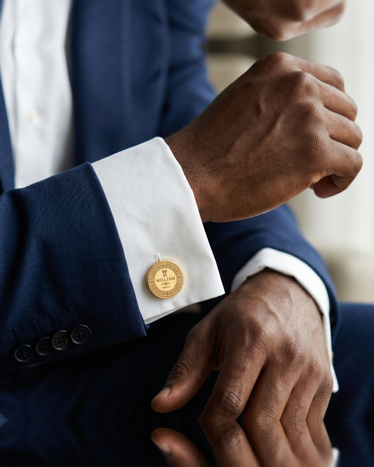 Personalized Name Cufflinks | Engraved Roman Numeral Date Groom Gift