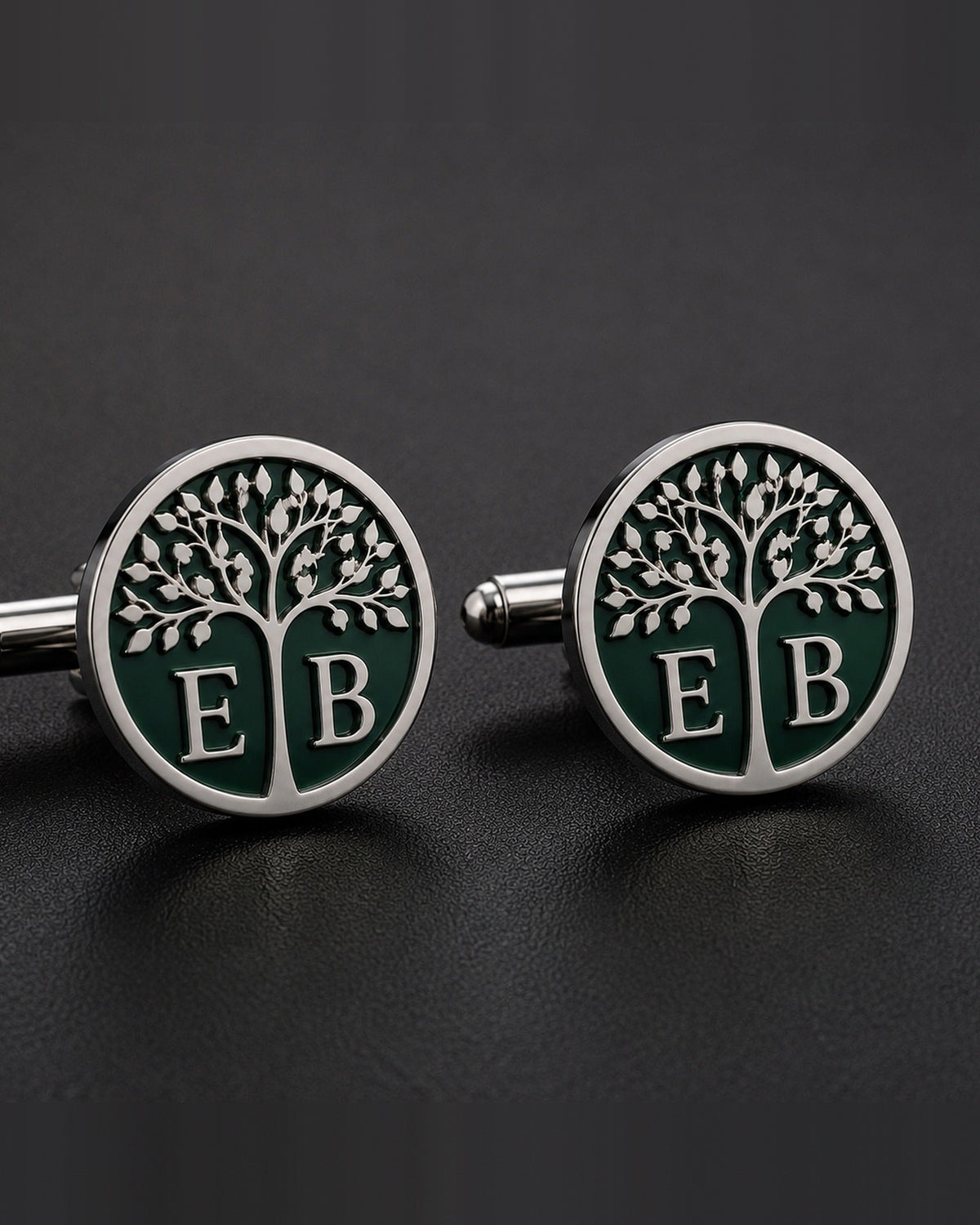 Personalized Tree of Life Cufflinks | Custom Green Monogram Initial Gift