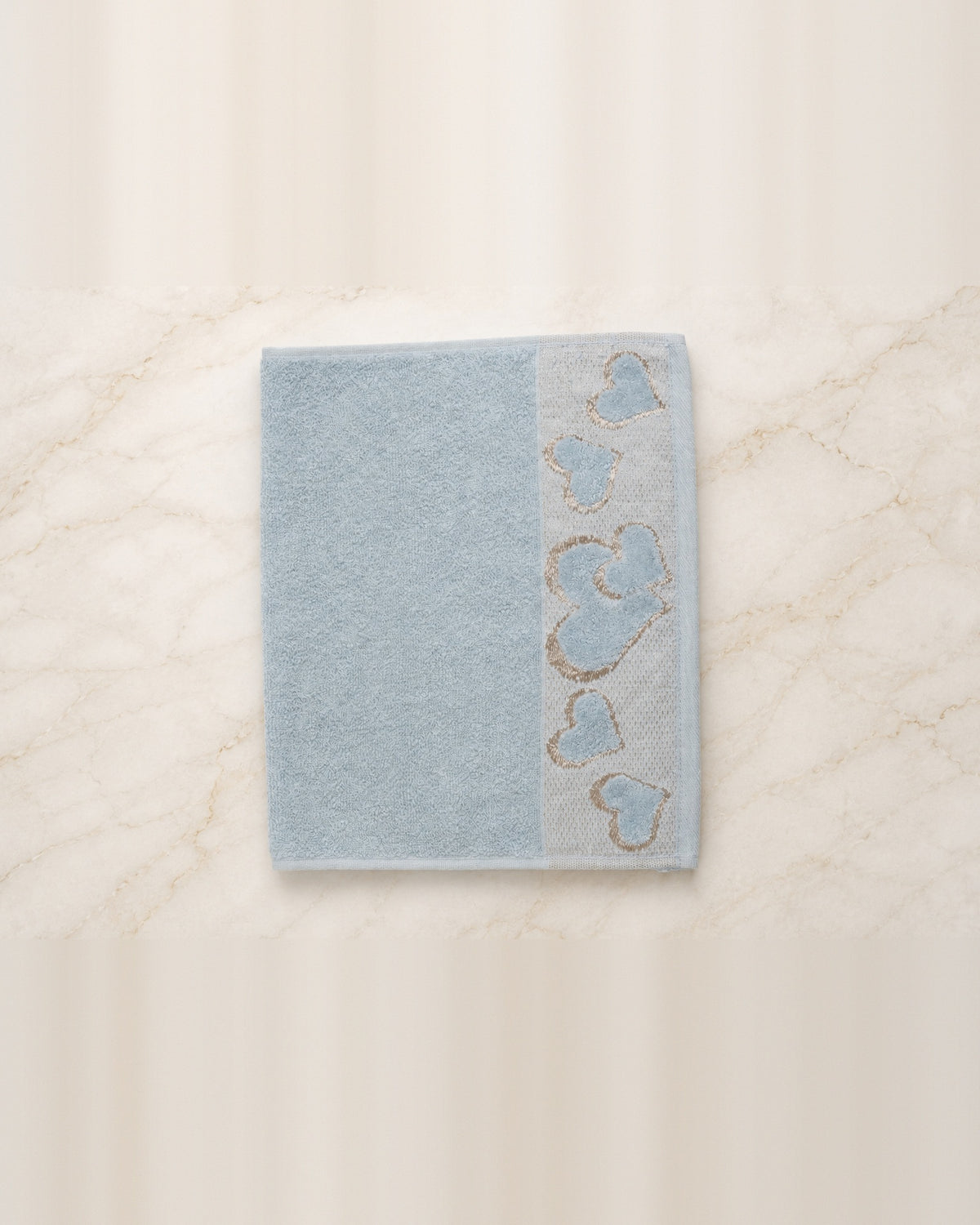 Plain baby blue heart hand towel, no embroidery — photo 2