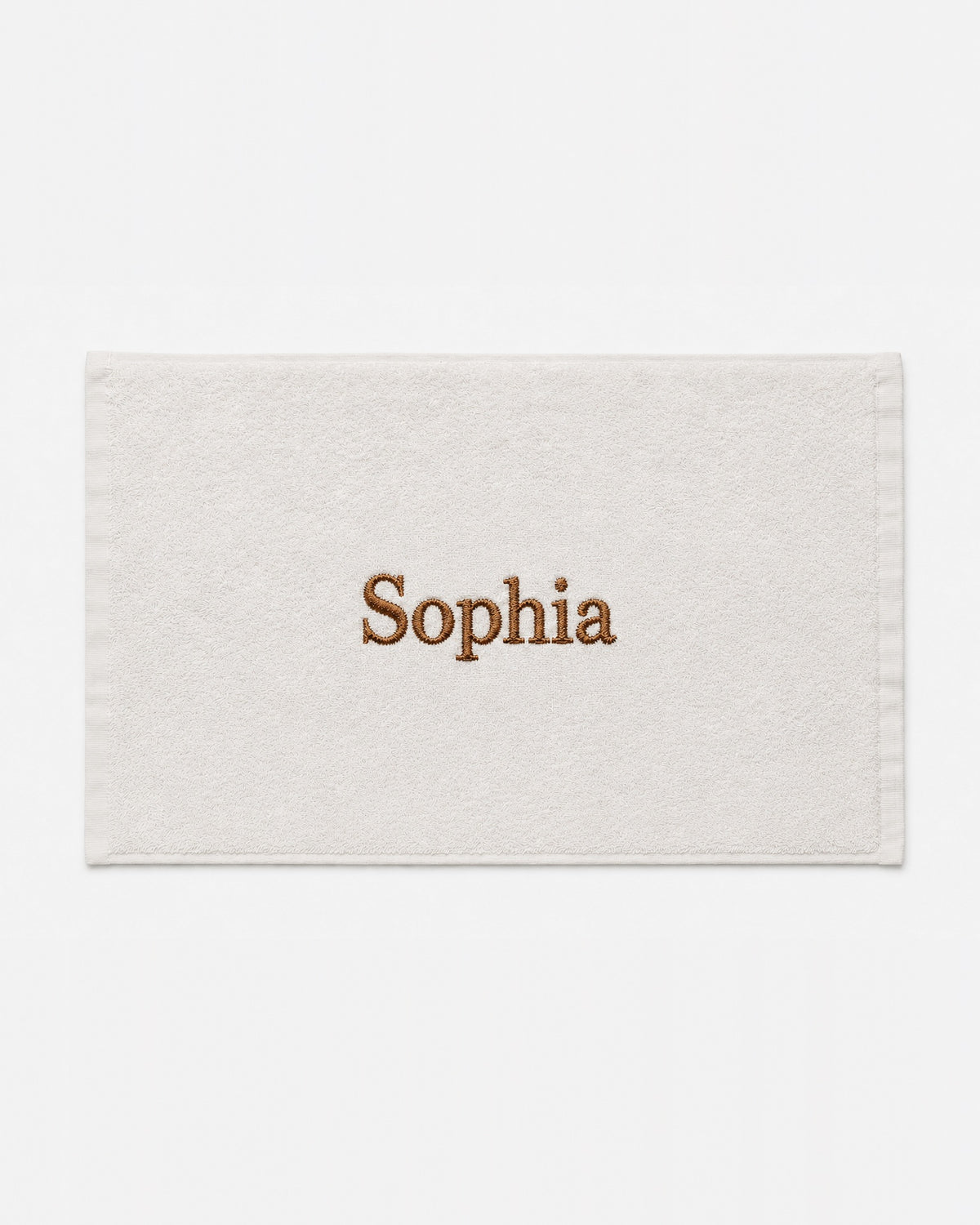 Sophia personalized bamboo hand towel, brown serif embroidery on ivory