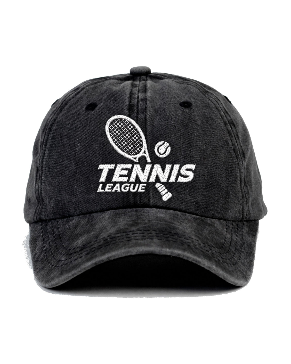 tennis league embroidered hat — custom embroidered cap, front view